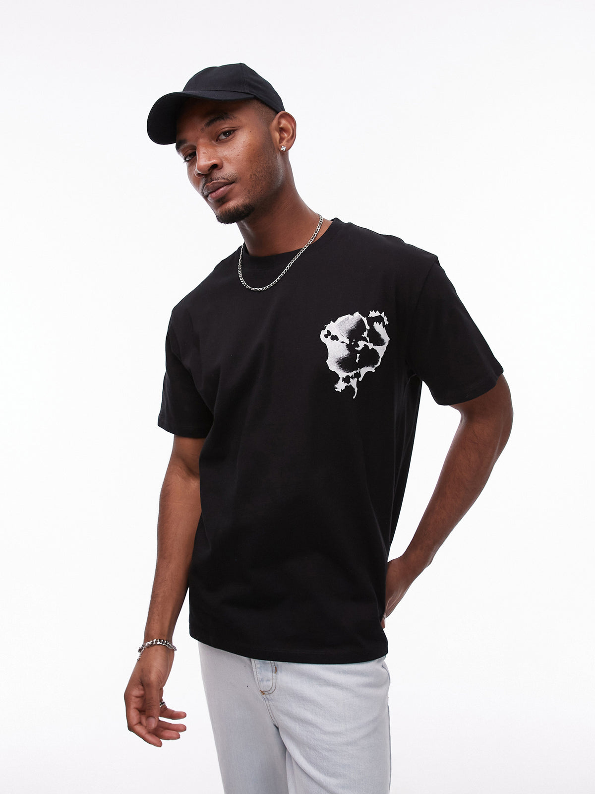 Topman Floral Print Oversized T-Shirt | Black