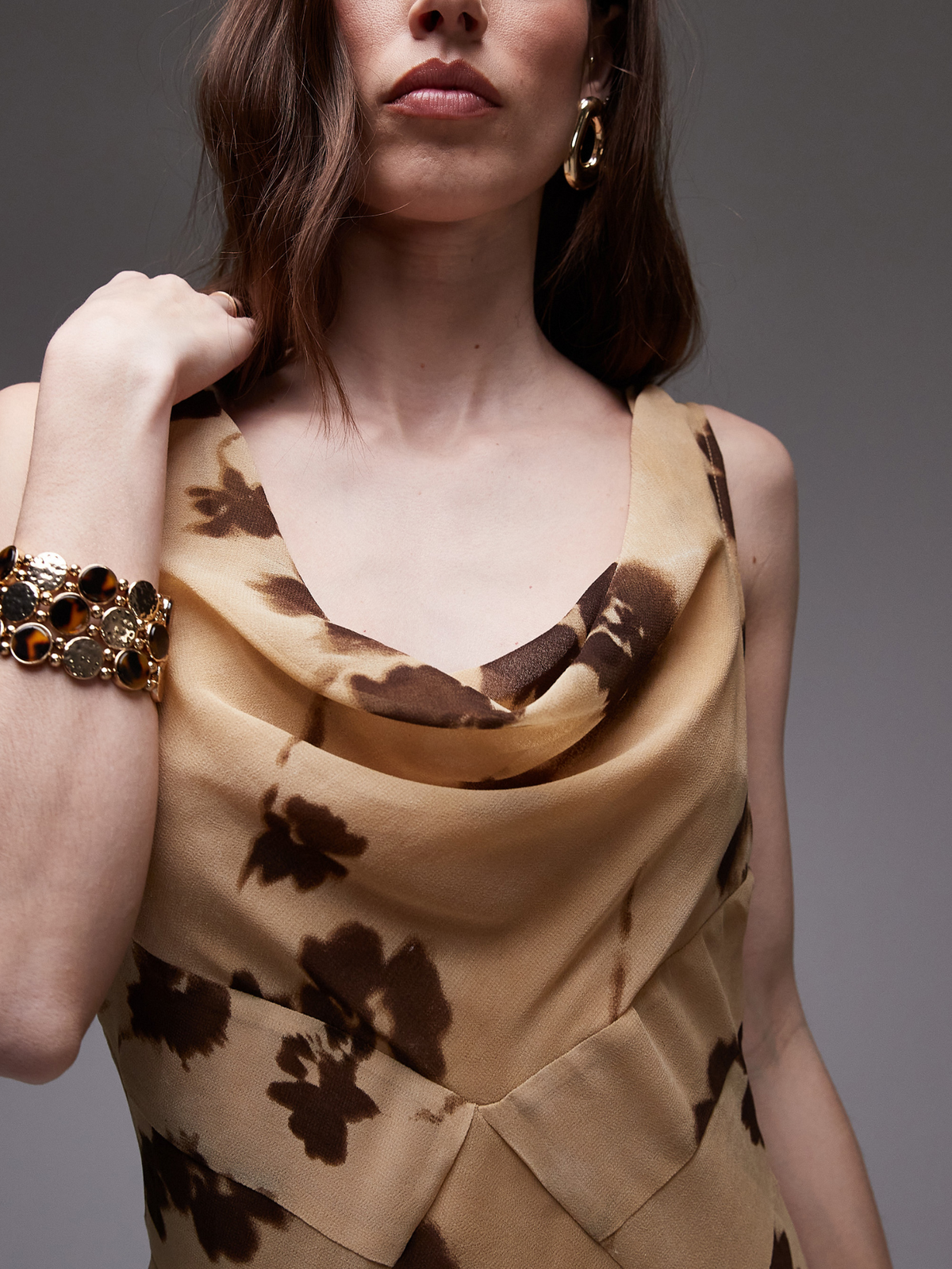 Topshop Cowl Neck Maxi Dress | BROWN