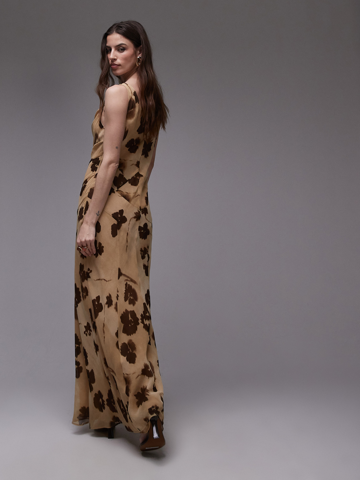 Topshop Cowl Neck Maxi Dress | BROWN