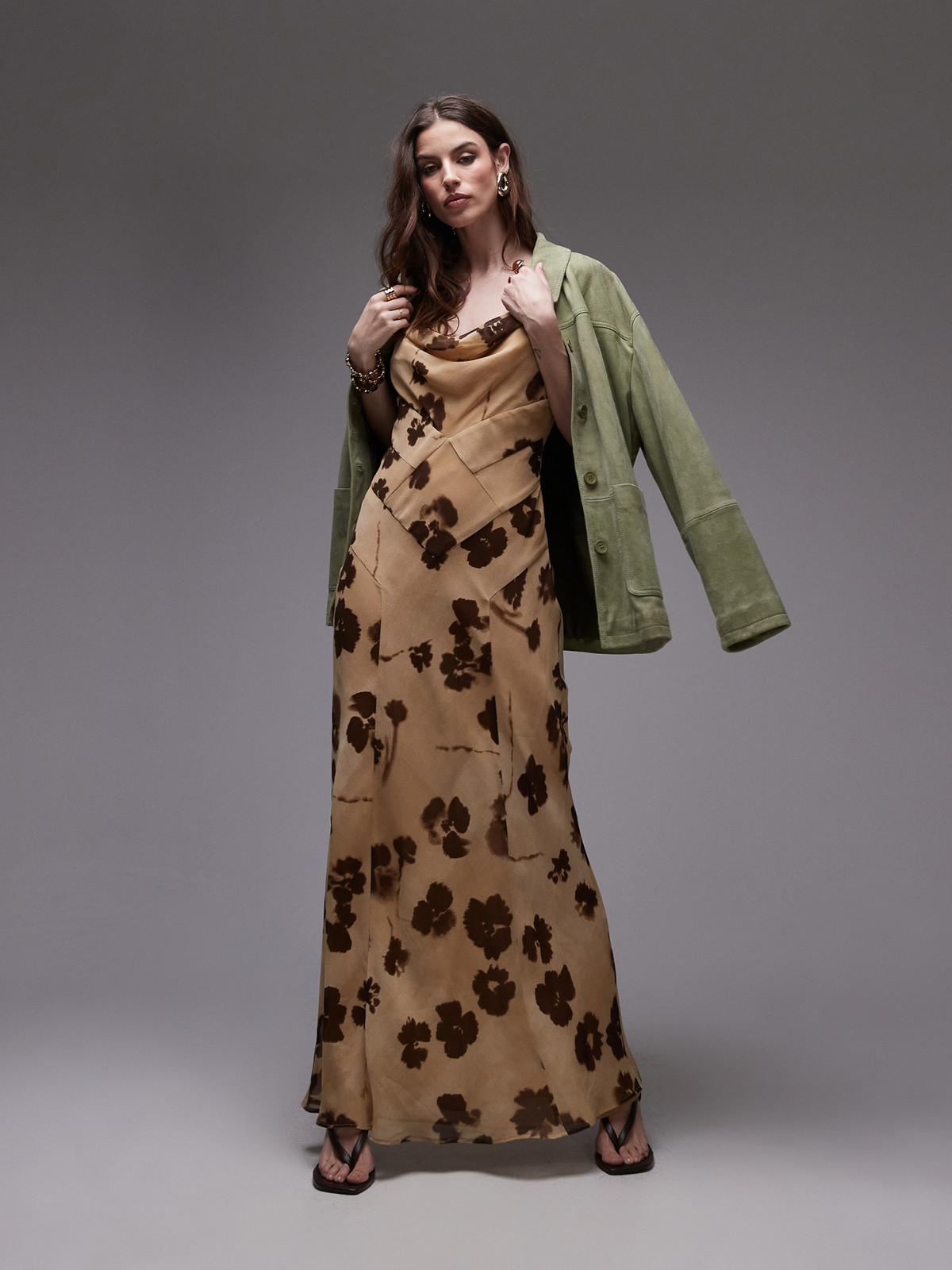 Topshop Cowl Neck Maxi Dress | BROWN