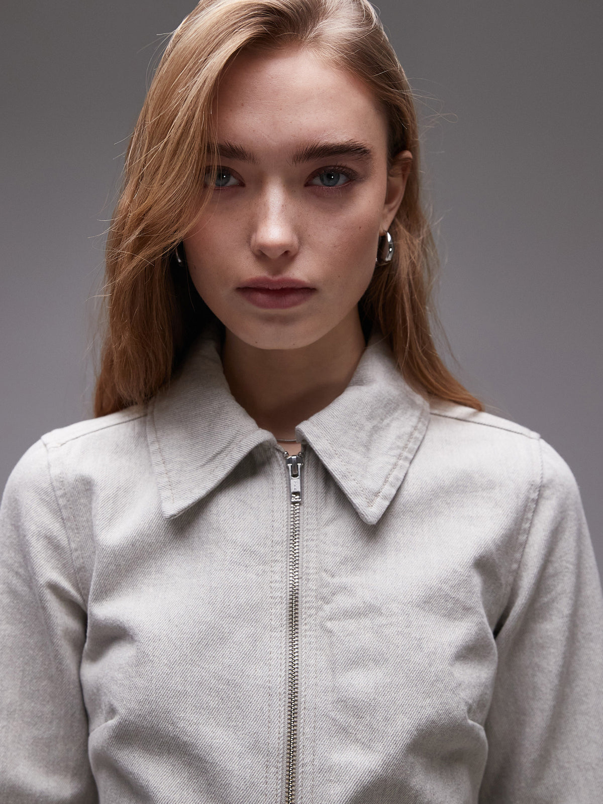 Topshop Denim Zip Through Shirt Dress | Ecru