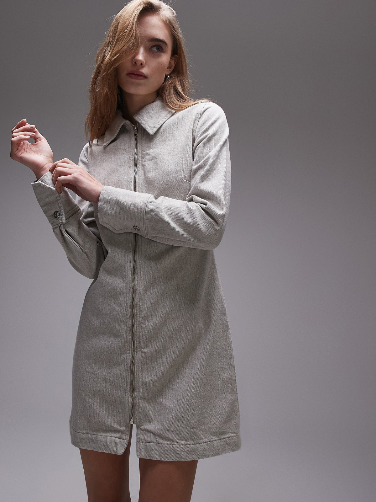 Topshop Denim Zip Through Shirt Dress | Ecru