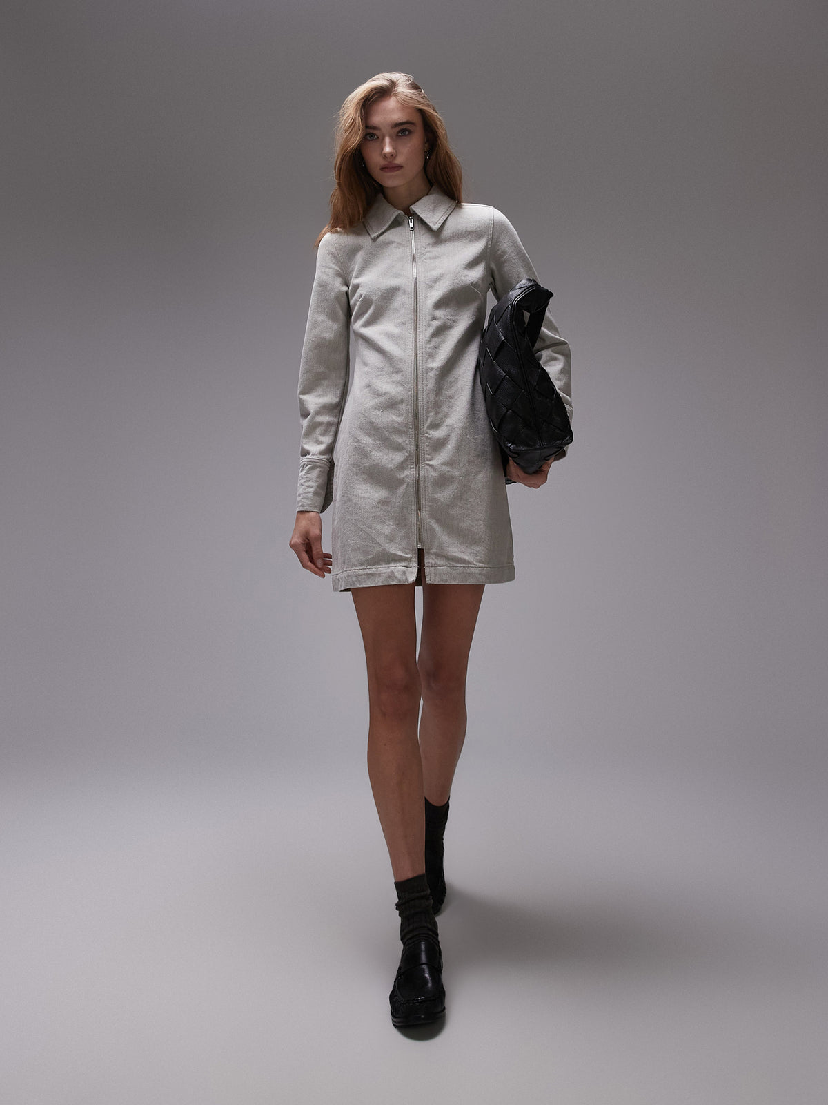 Topshop Denim Zip Through Shirt Dress | Ecru