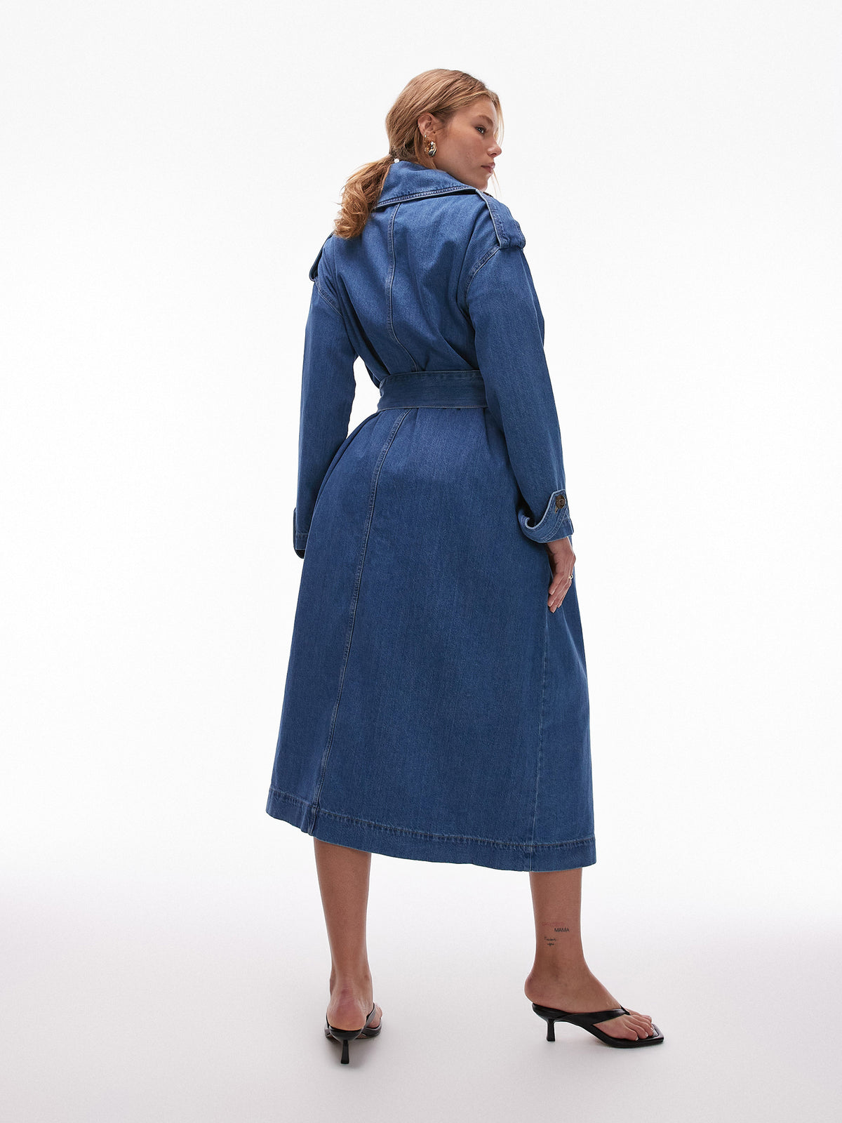 Topshop Denim Trench Coat | Mid Blue