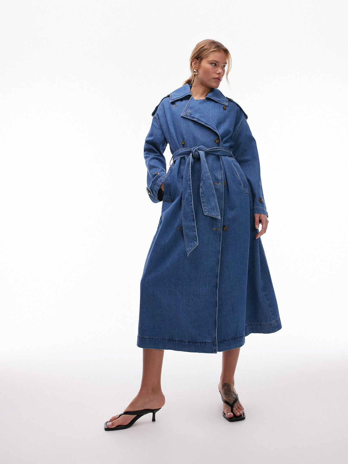 Topshop Denim Trench Coat | Mid Blue