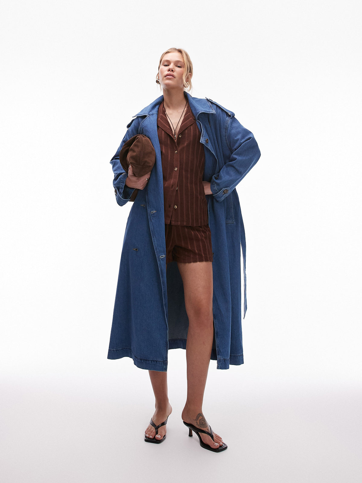 Topshop Denim Trench Coat | Mid Blue
