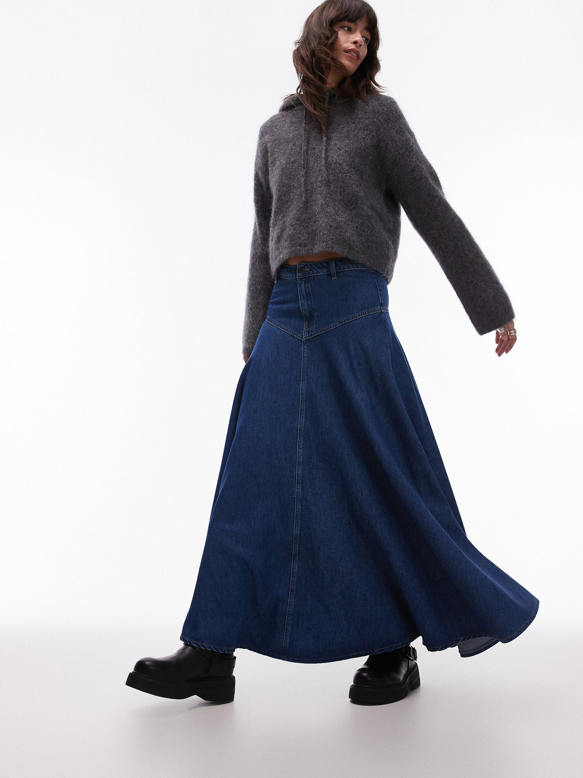 Topshop Denim A-Line Skirt | Mid Blue