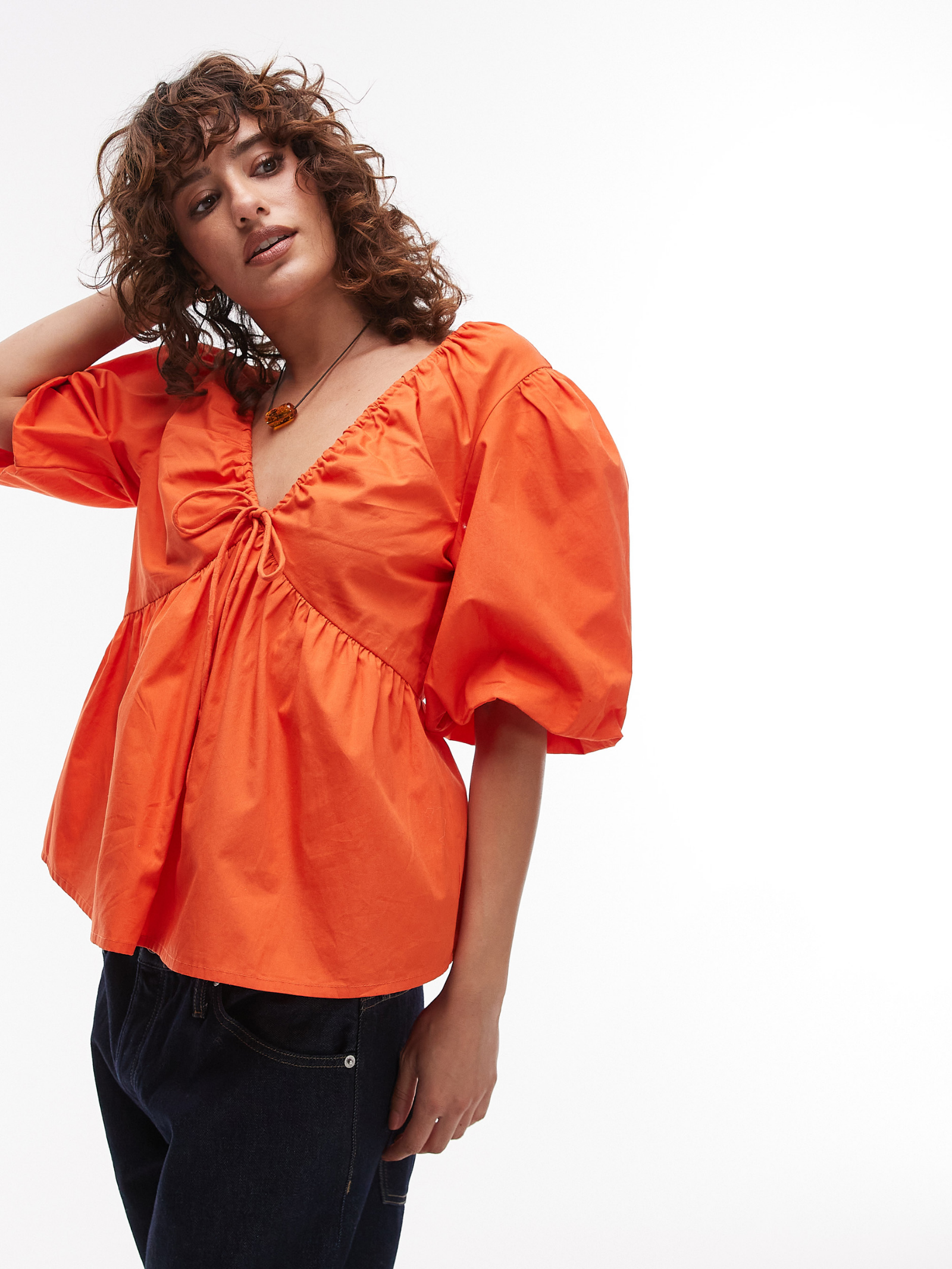 Poplin Puff Sleeve Top