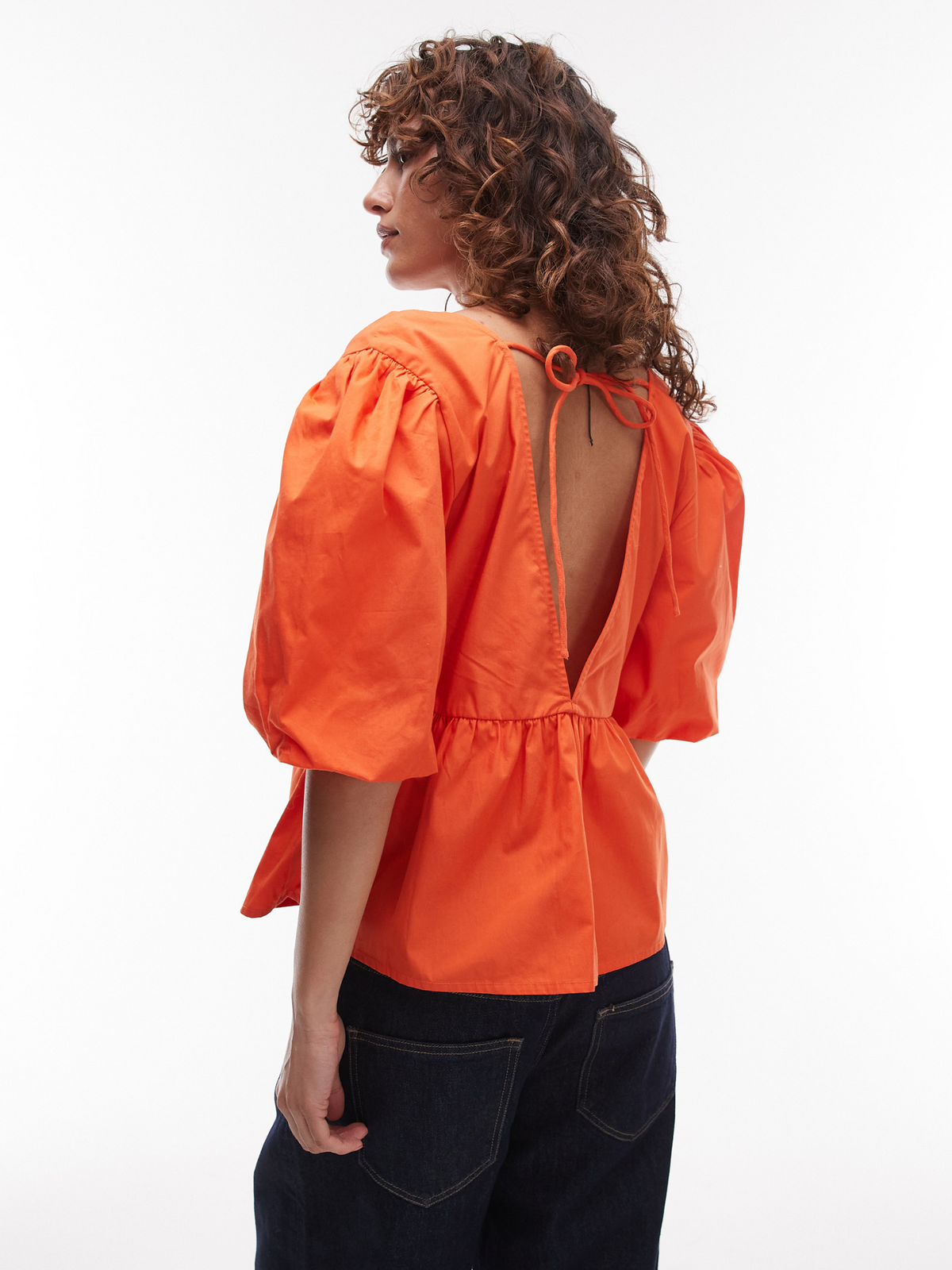 Topshop Poplin Puff Sleeve Top | ORANGE