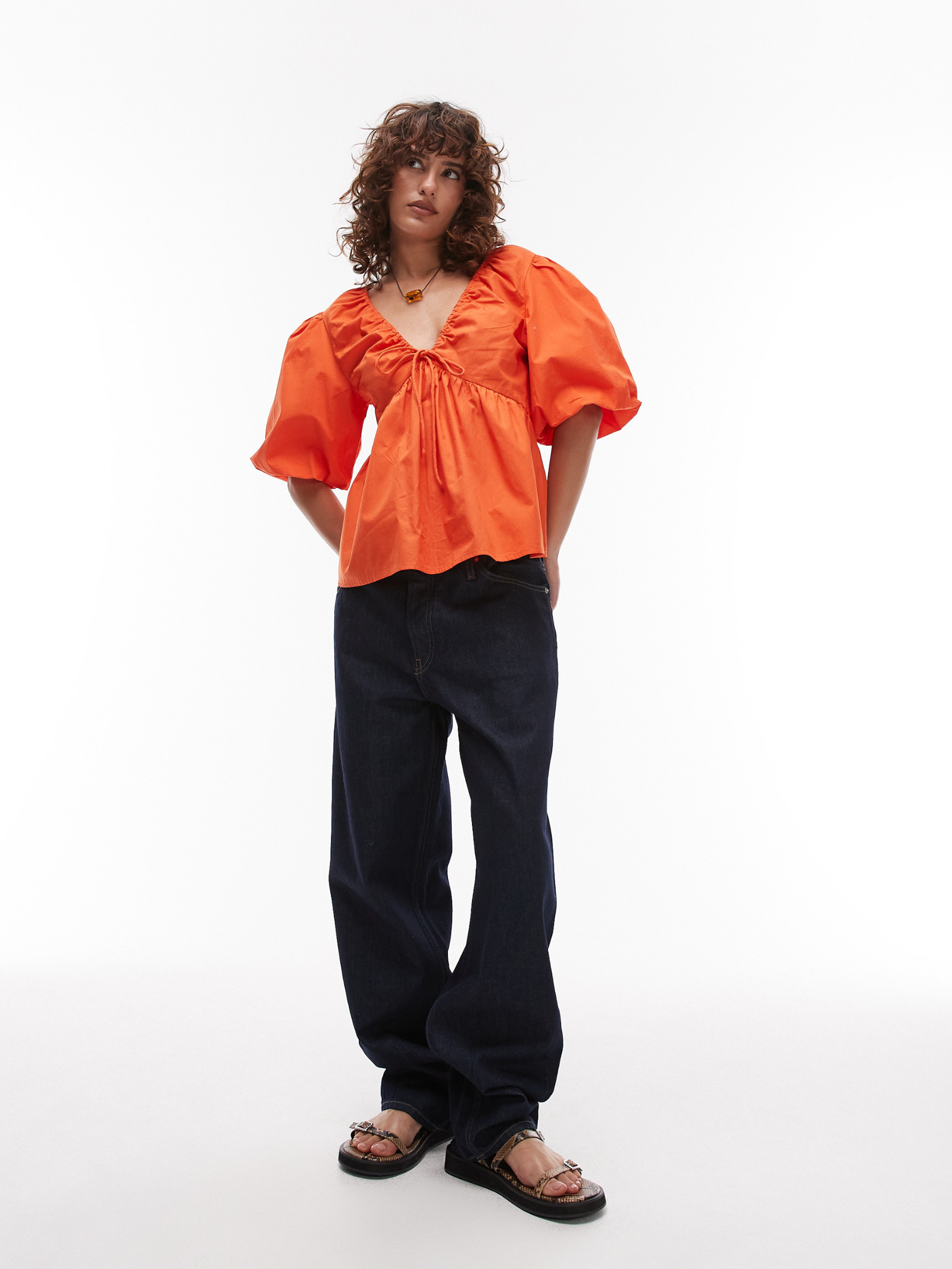 Poplin Puff Sleeve Top