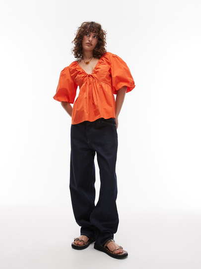 Poplin Puff Sleeve Top