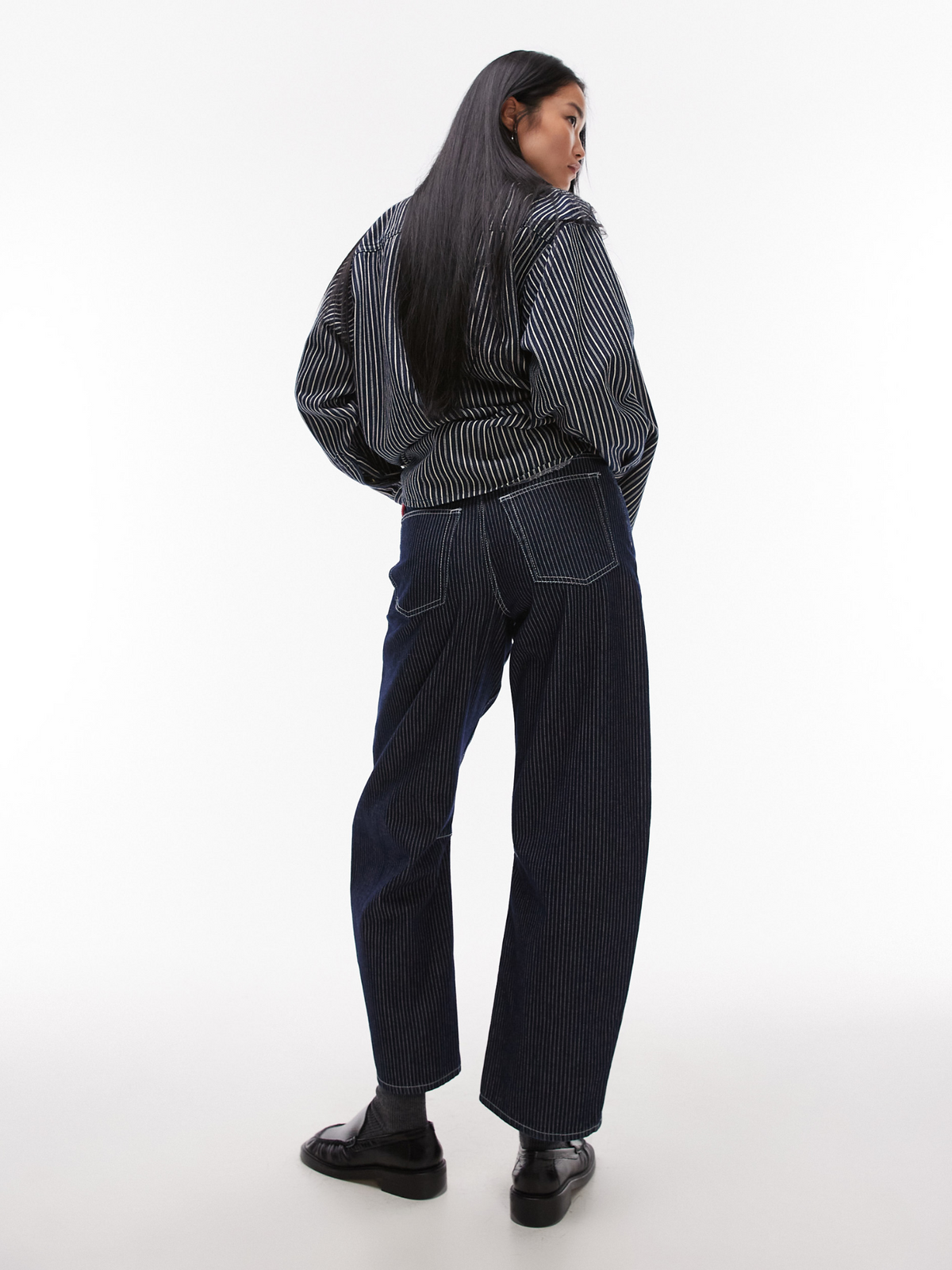Topshop Mid Rise Barrel Jeans | Indigo Stripe