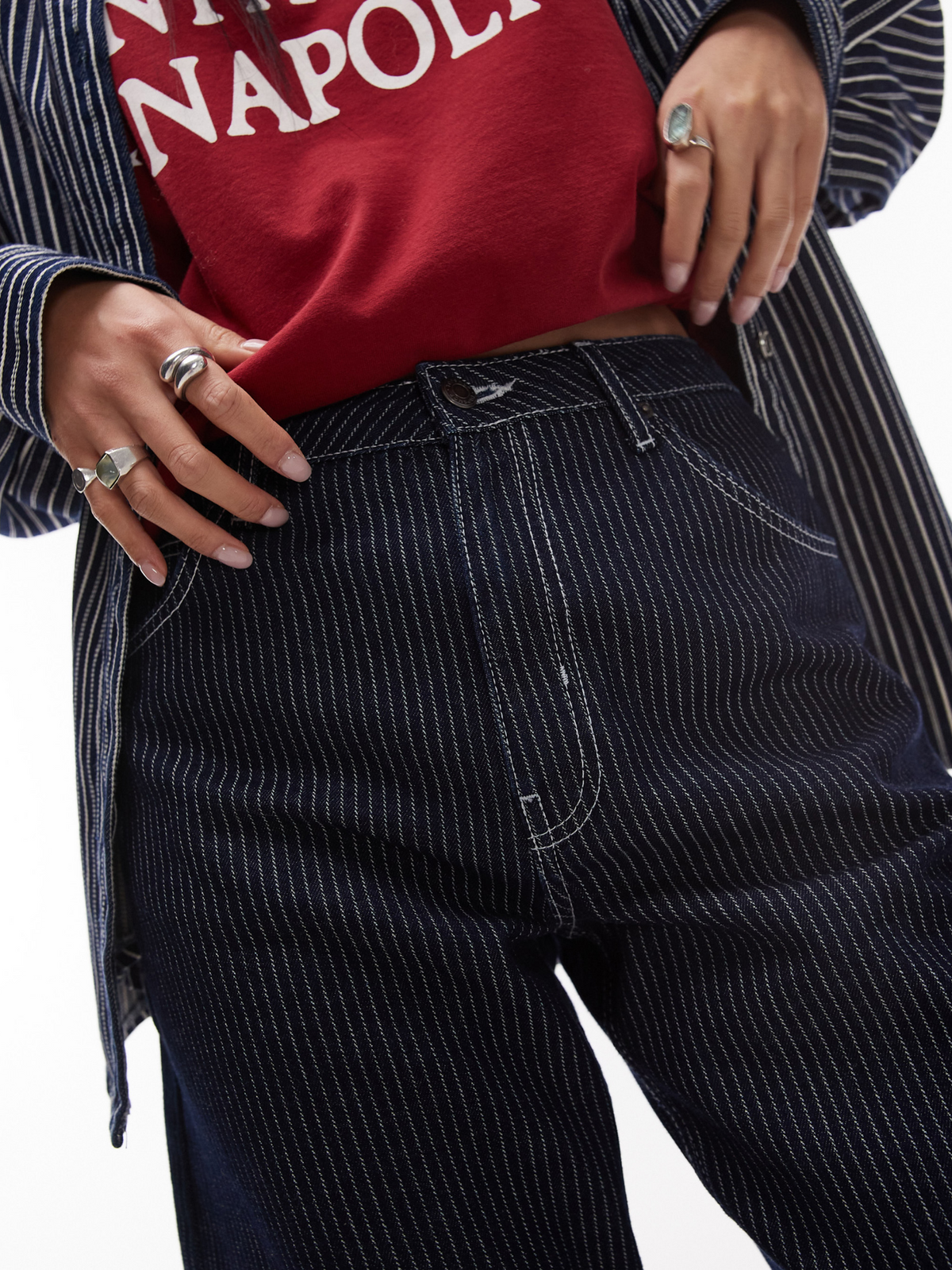 Topshop Mid Rise Barrel Jeans | Indigo Stripe