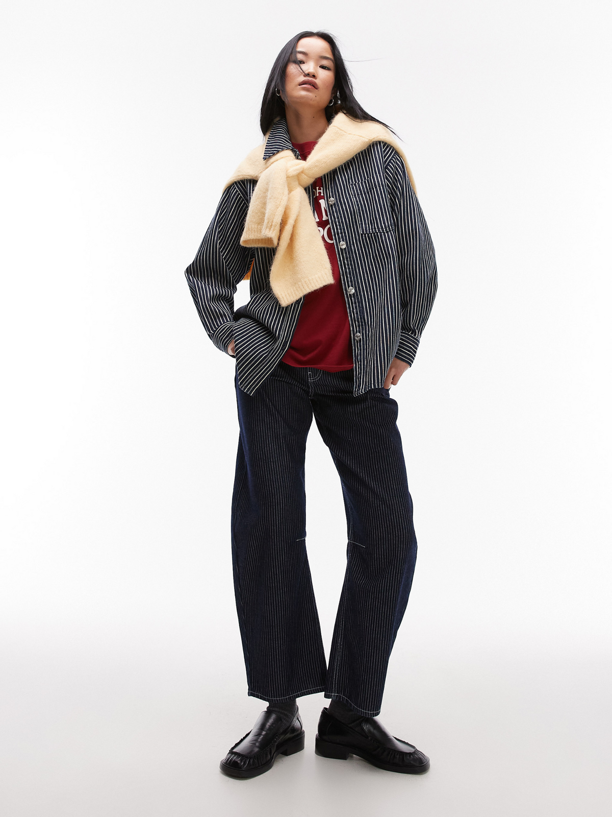 Topshop Mid Rise Barrel Jeans | Indigo Stripe