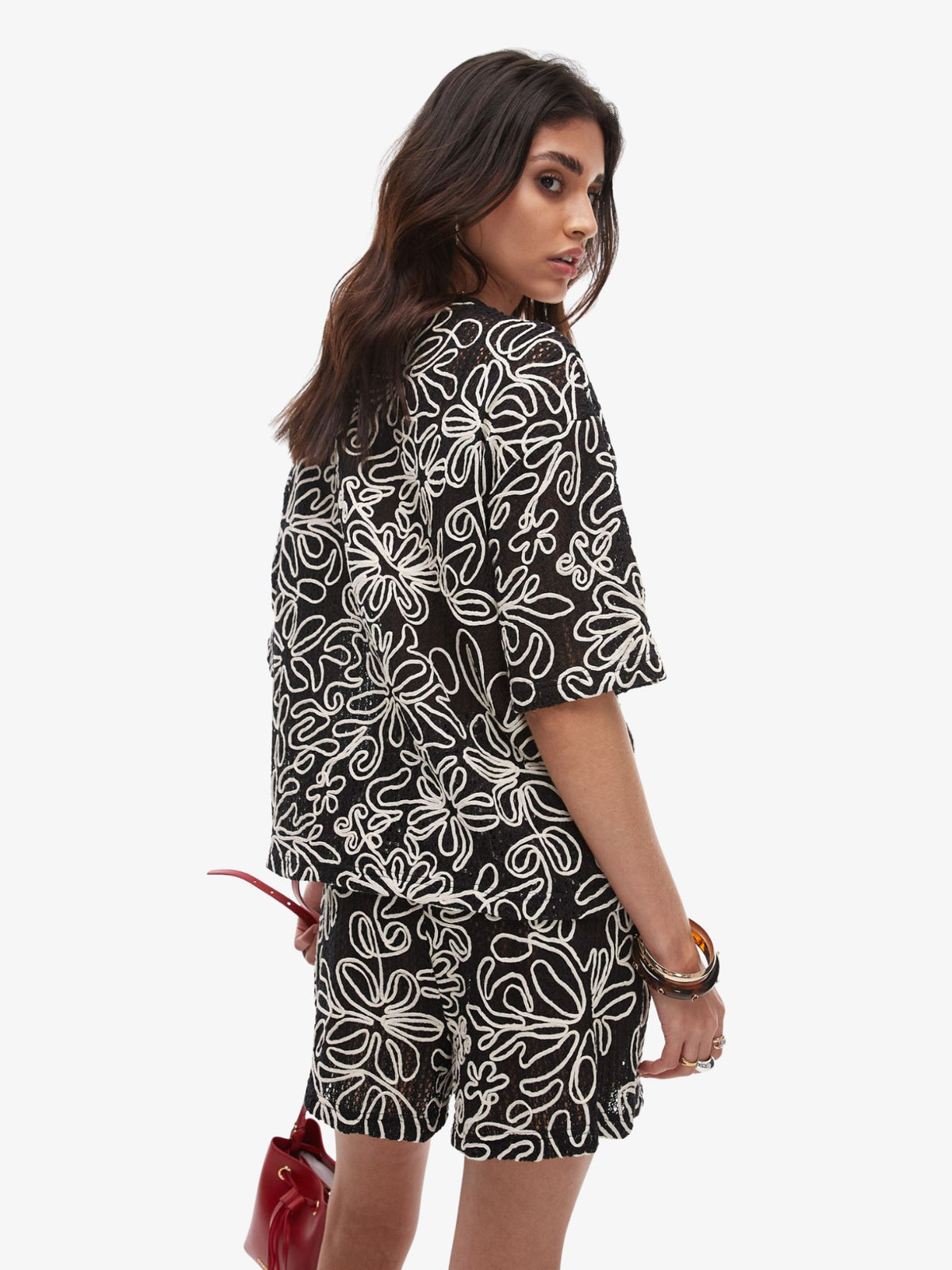 Topshop Boxy Floral Applique Shorts | Black