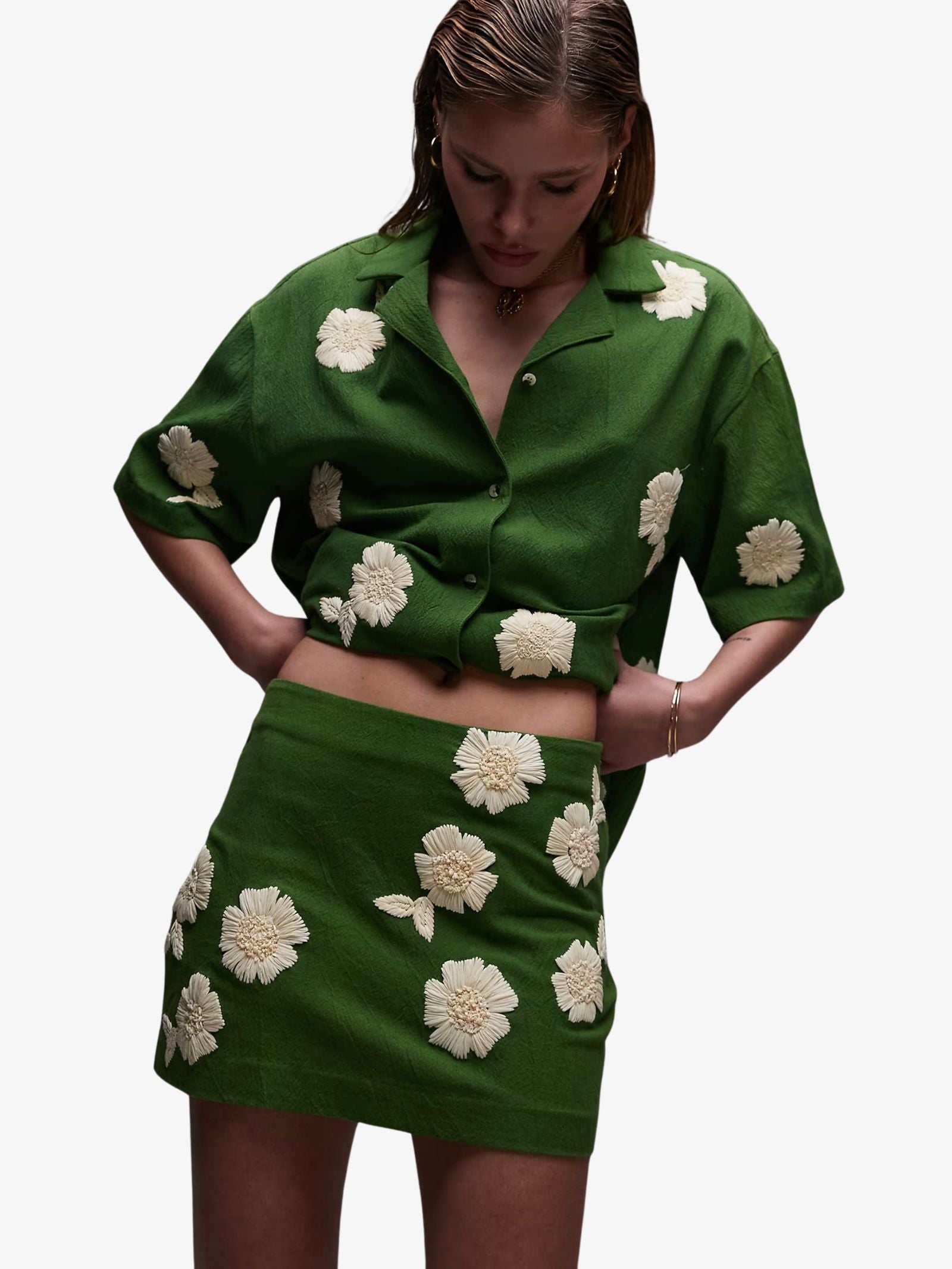 Co-Ord Mini Skirt With Raffia Flowers