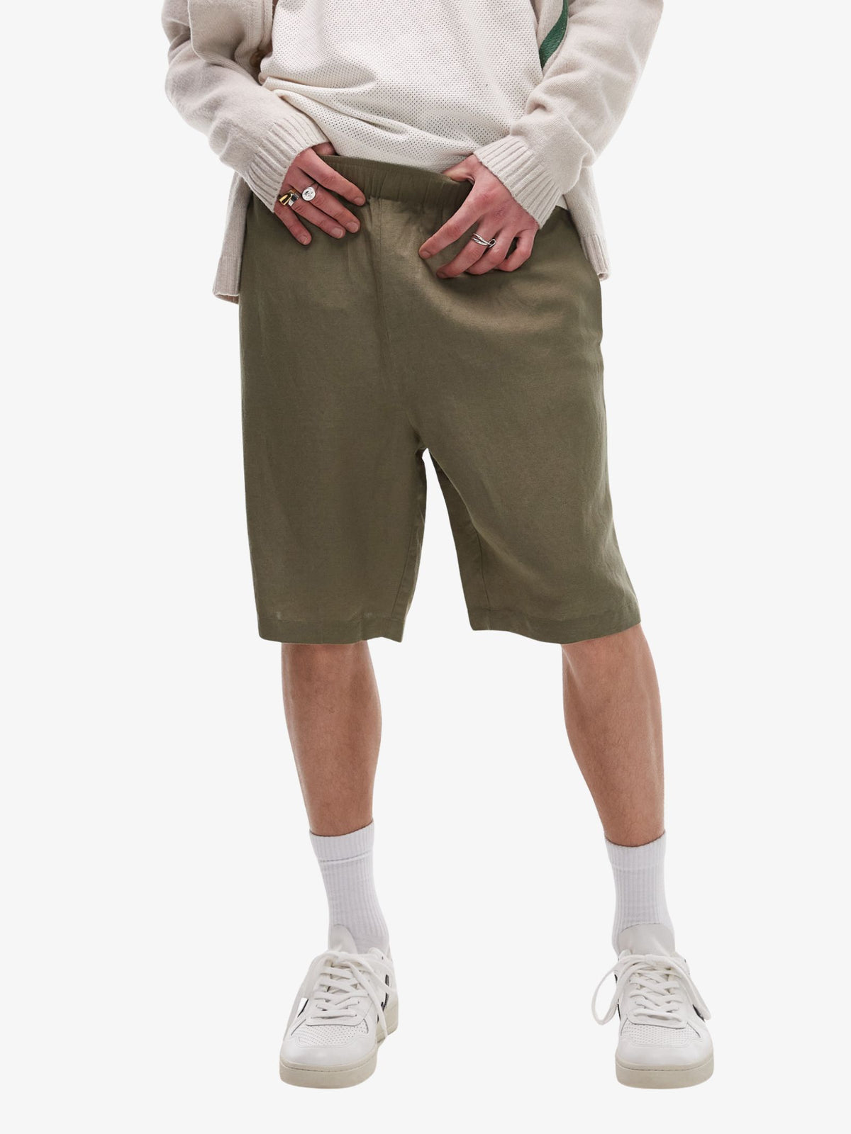 Topman Wide Leg Linen Shorts | Khaki