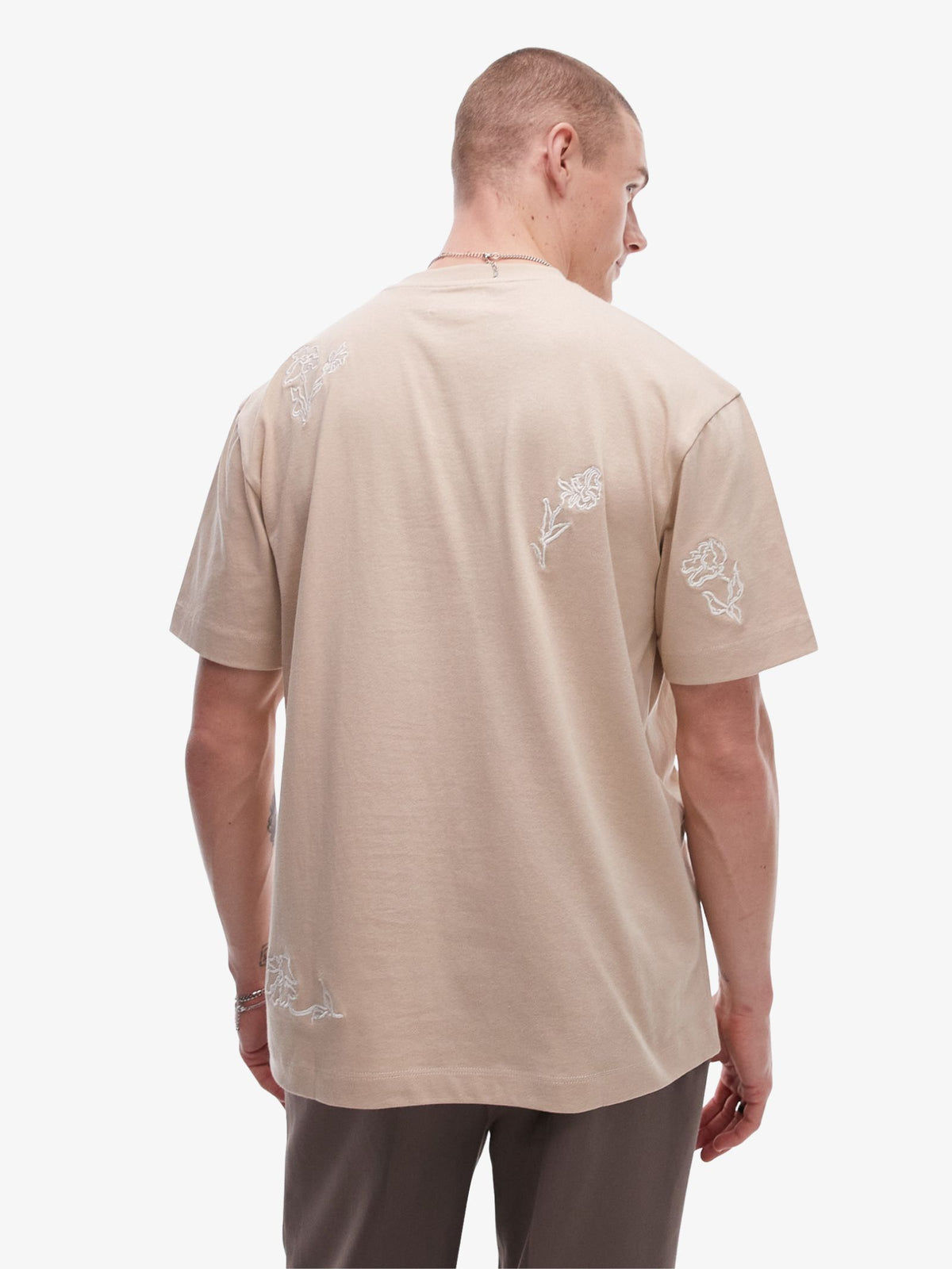 Topman Oversized Floral Embroidery Shirt | Stone