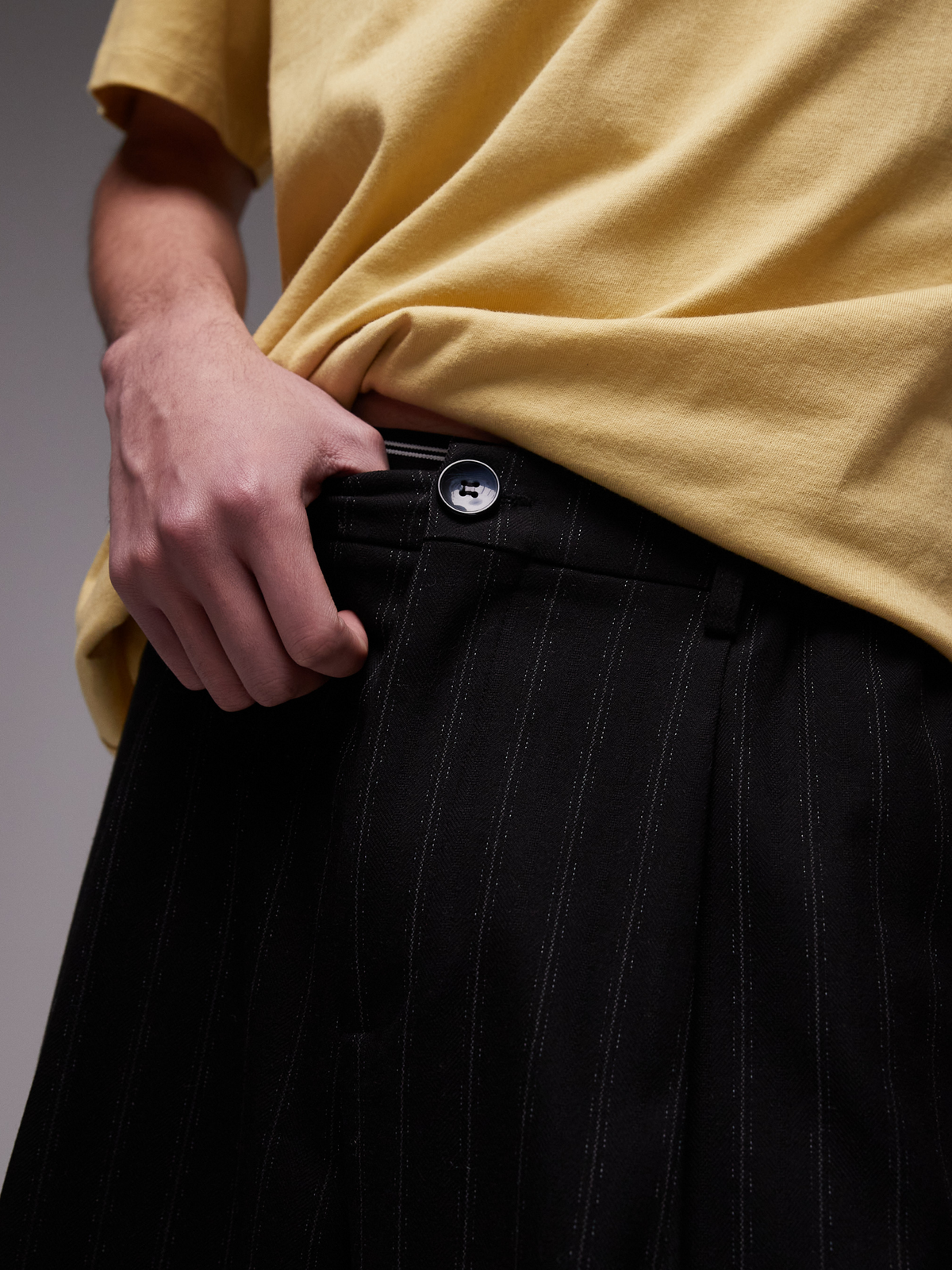 Topman Pinstripe Wide Leg Trousers | Black