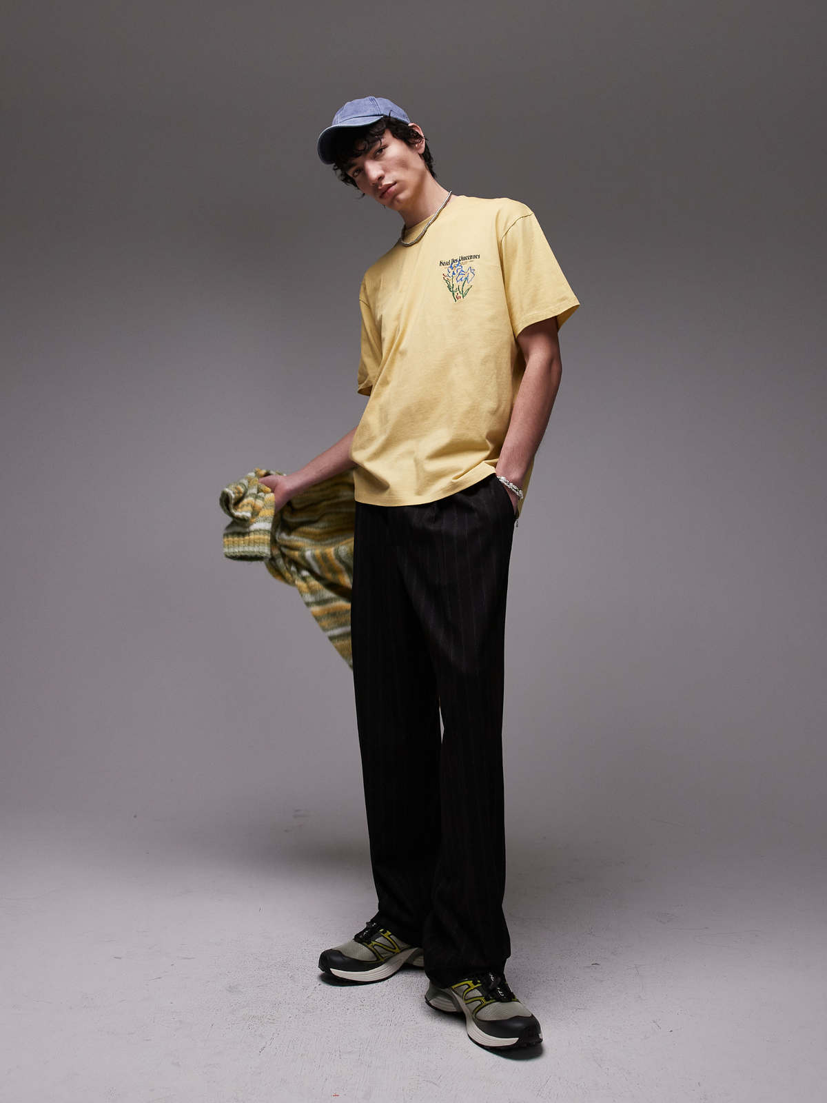 Topman Pinstripe Wide Leg Trousers | Black