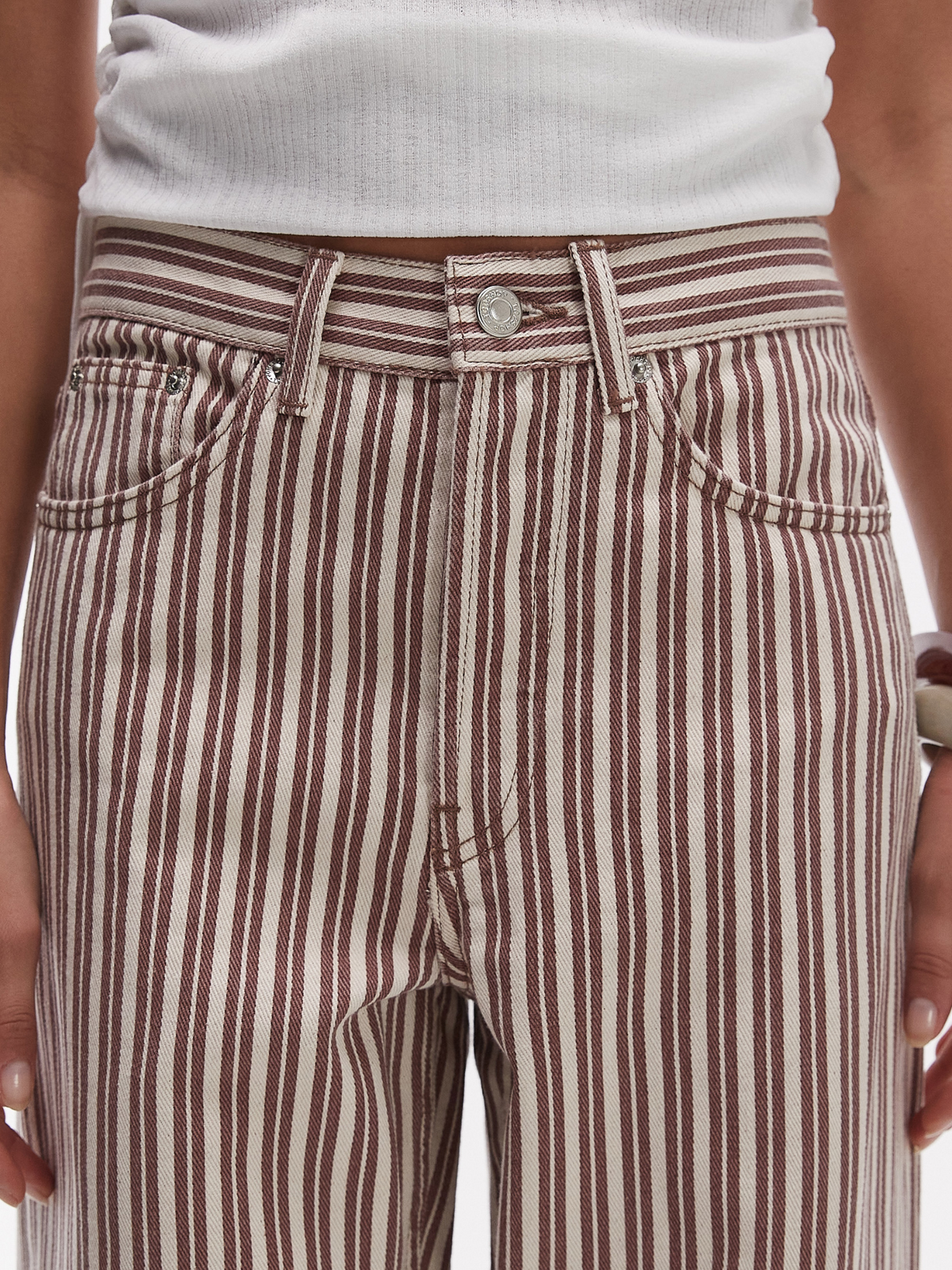 Topshop Mid Rise Column Jeans | BURGUNDY/BUTTERMILK STRIPE