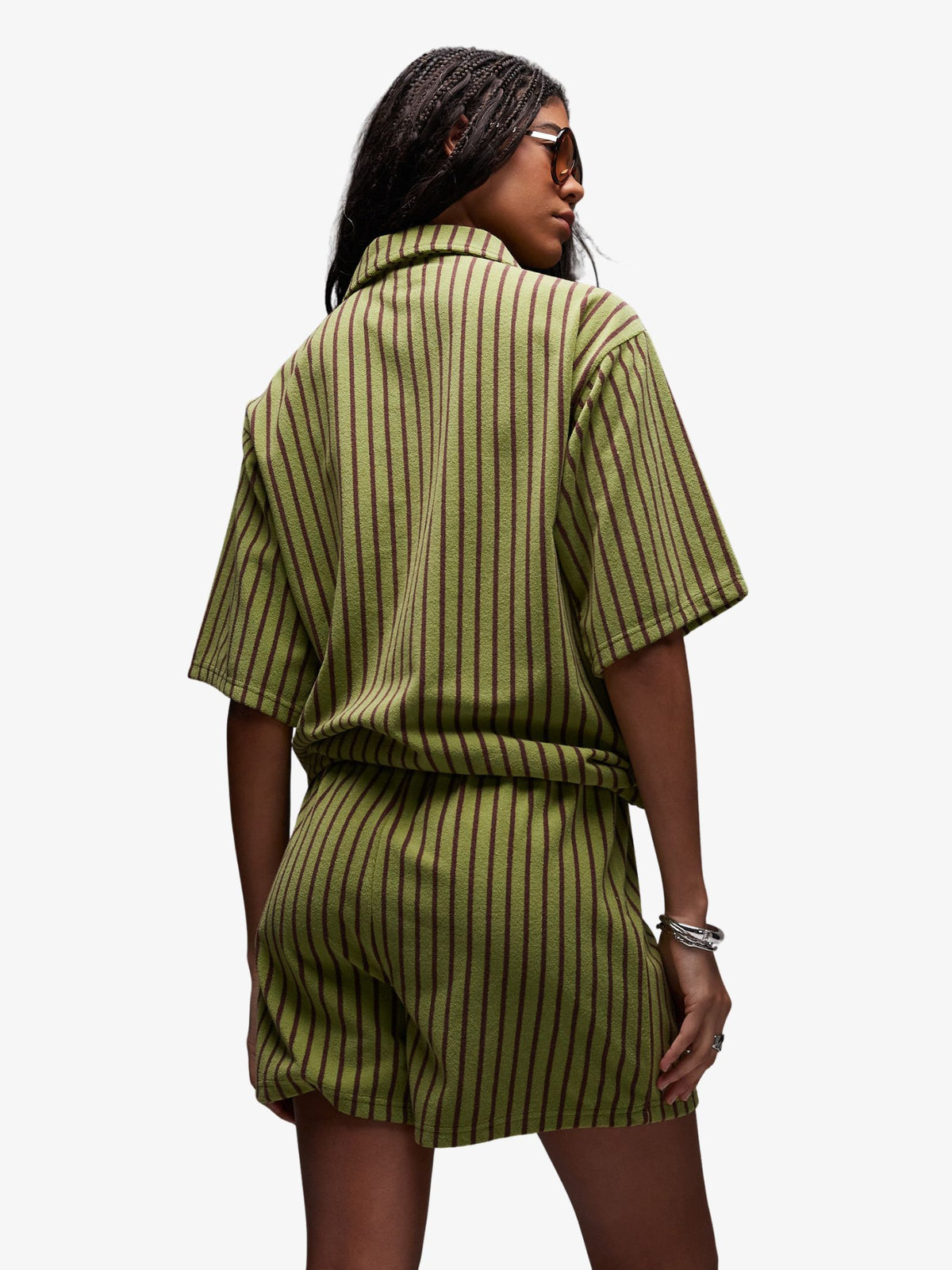 Topshop Stripe Towelling Shorts Co-Ord | Green