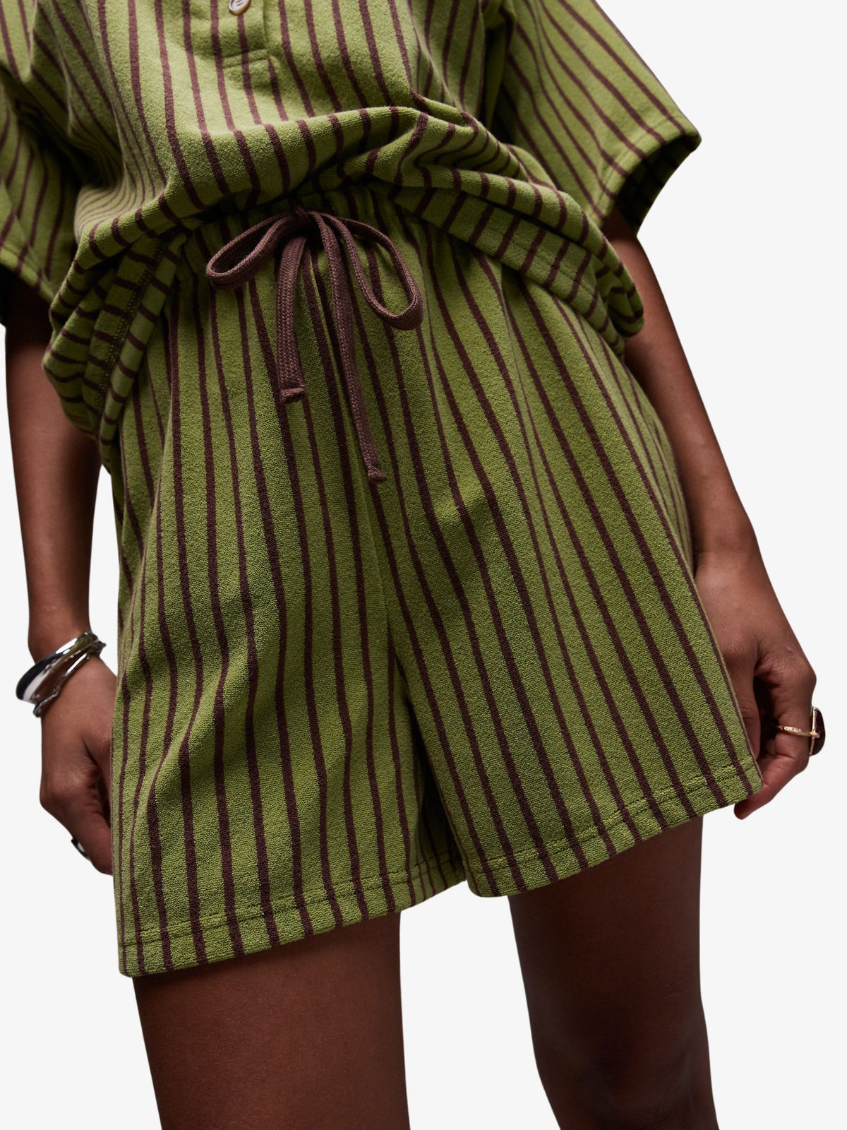 Topshop Stripe Towelling Shorts Co-Ord | Green
