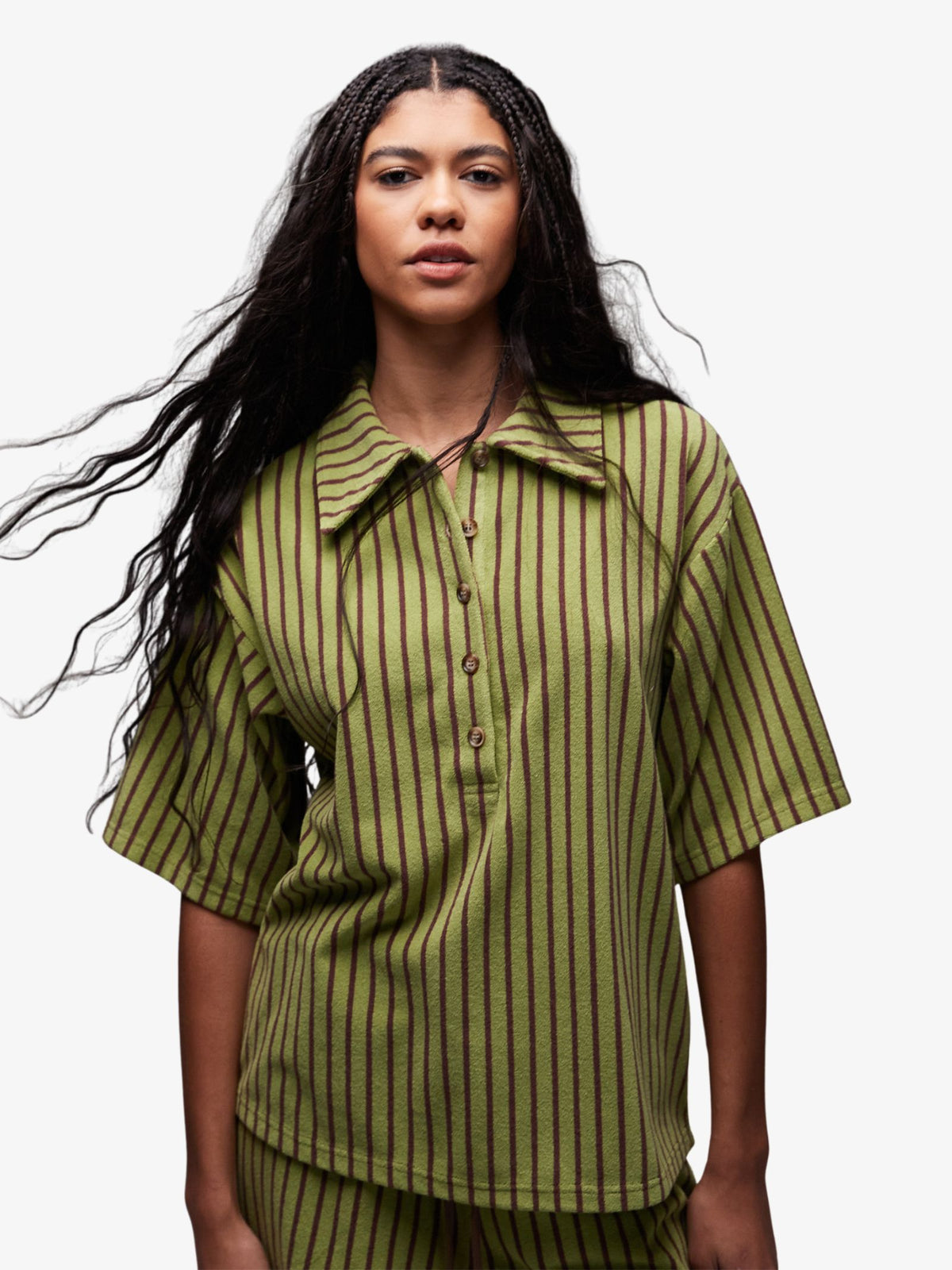 Topshop Stripe Towelling Boxy Polo Co-Ord | Green
