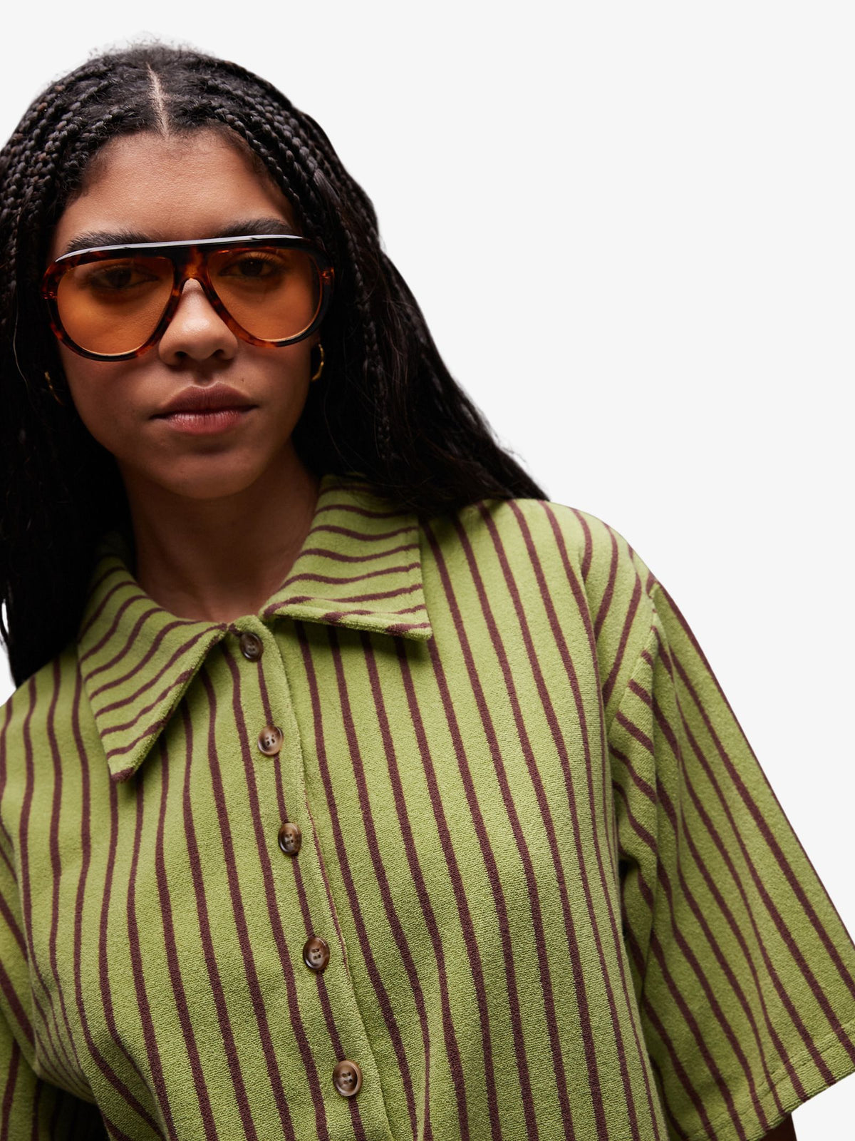 Topshop Stripe Towelling Boxy Polo Co-Ord | Green