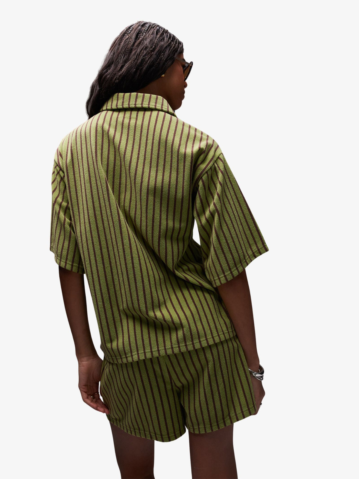 Topshop Stripe Towelling Boxy Polo Co-Ord | Green