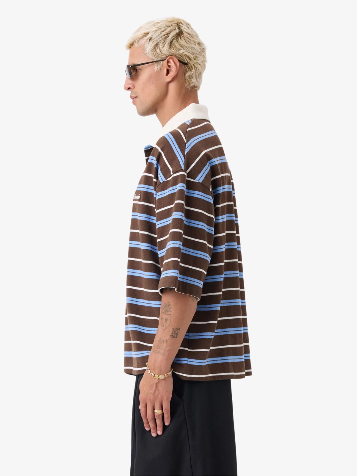 Zanerobe Box Crop Polo Shirt | Choc/Sky Blue