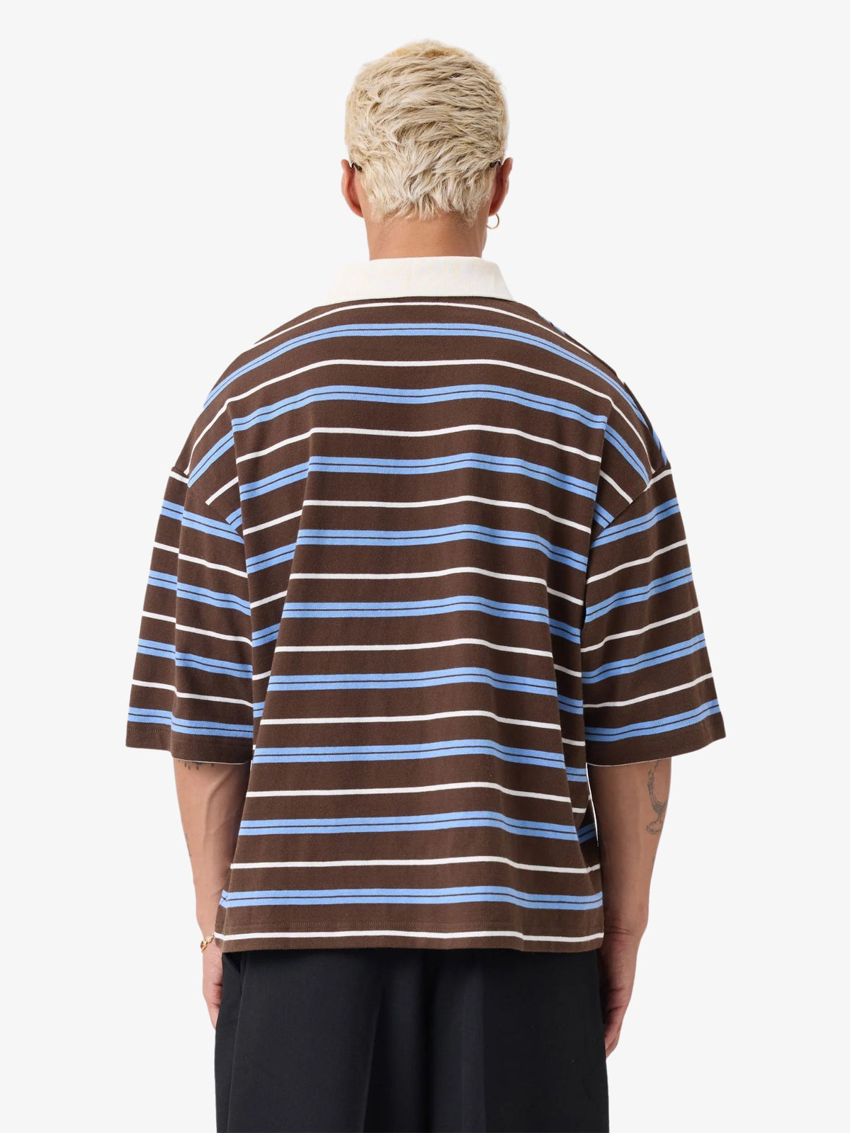 Zanerobe Box Crop Polo Shirt | Choc/Sky Blue