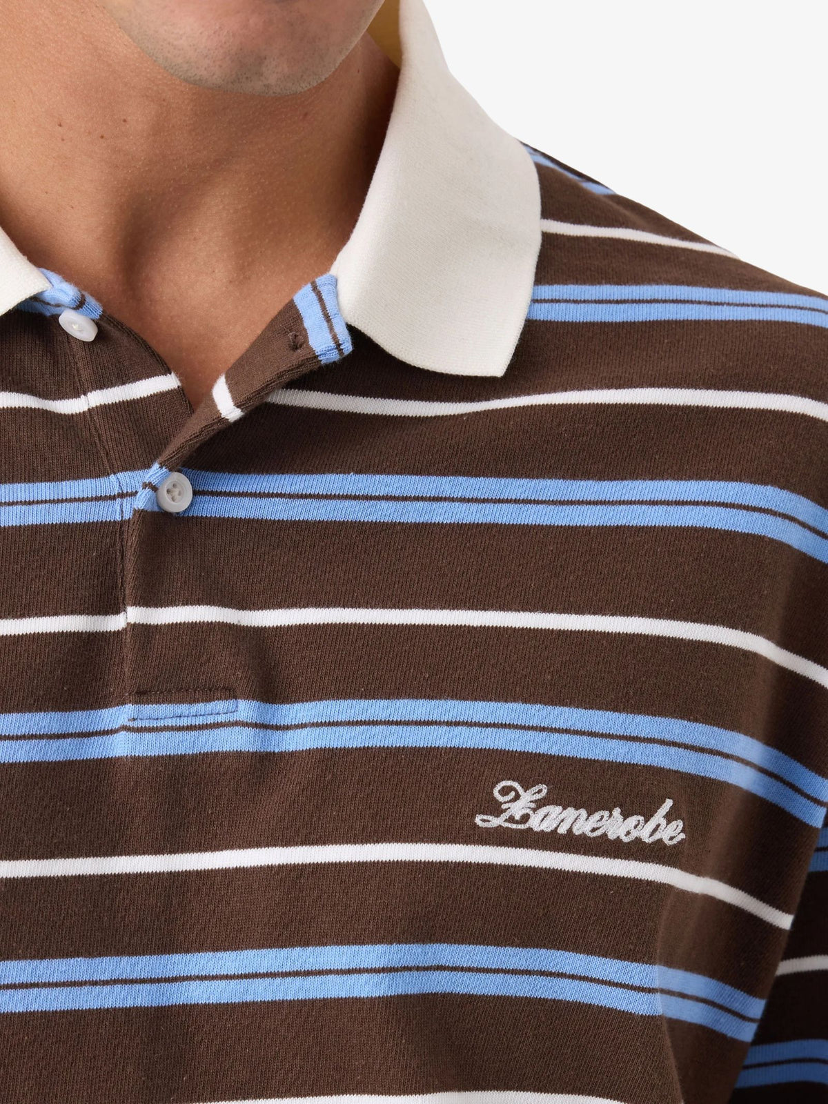 Zanerobe Box Crop Polo Shirt | Choc/Sky Blue