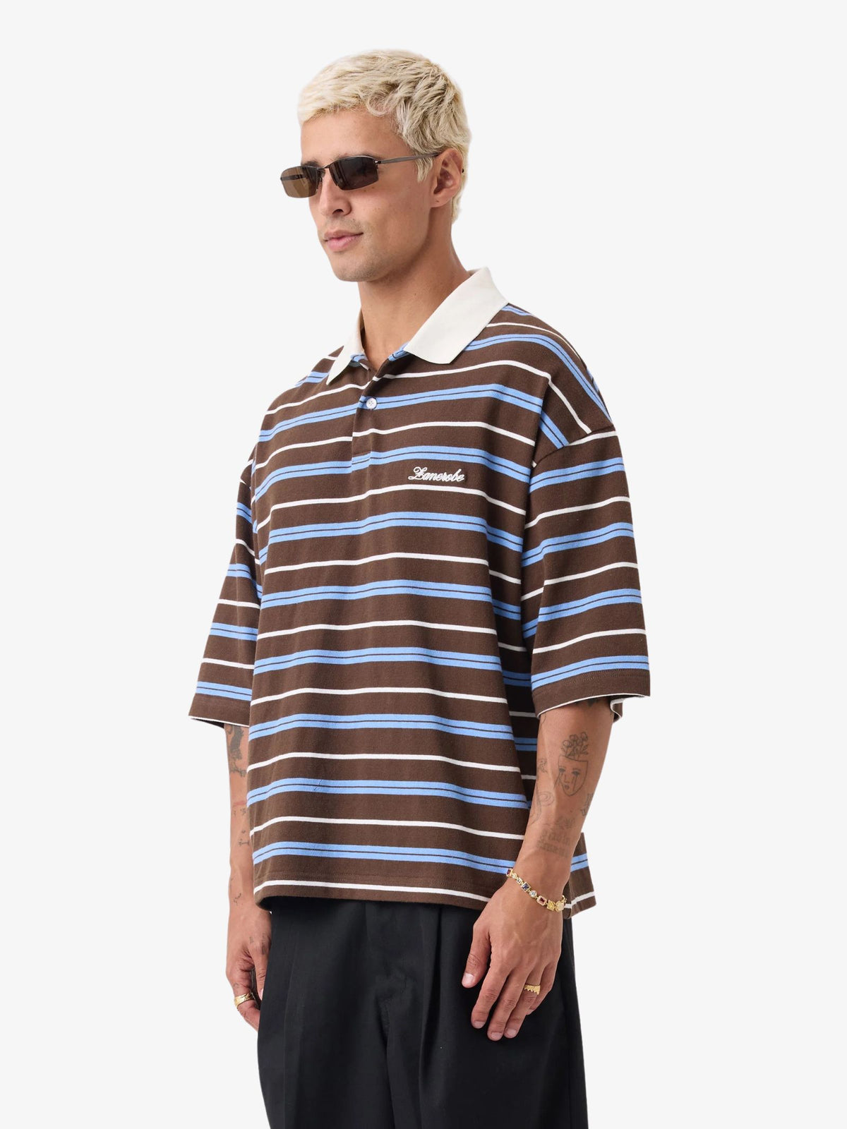 Zanerobe Box Crop Polo Shirt | Choc/Sky Blue