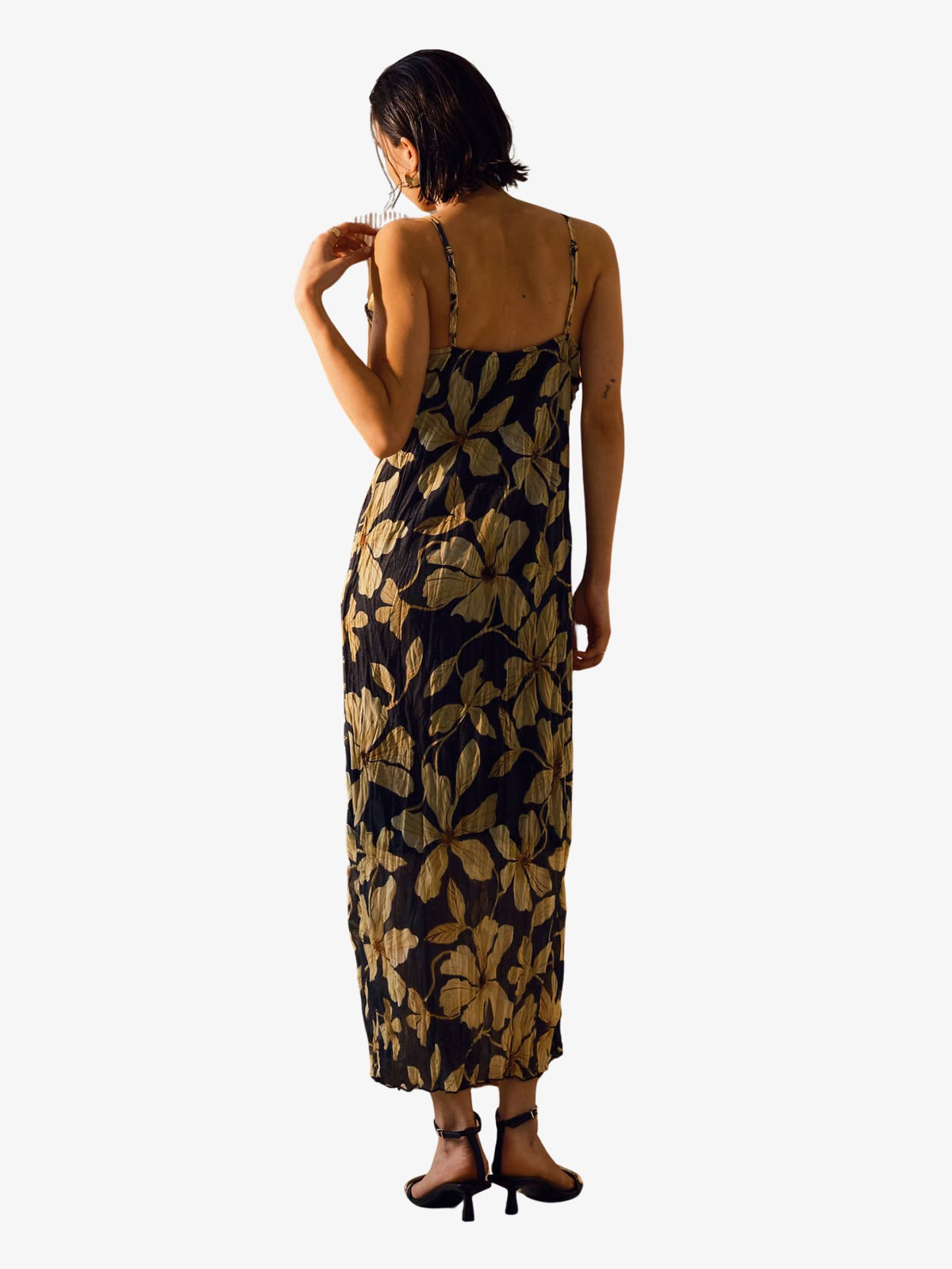 Topshop Floral Print Crinkle Mesh Maxi Dress | Black