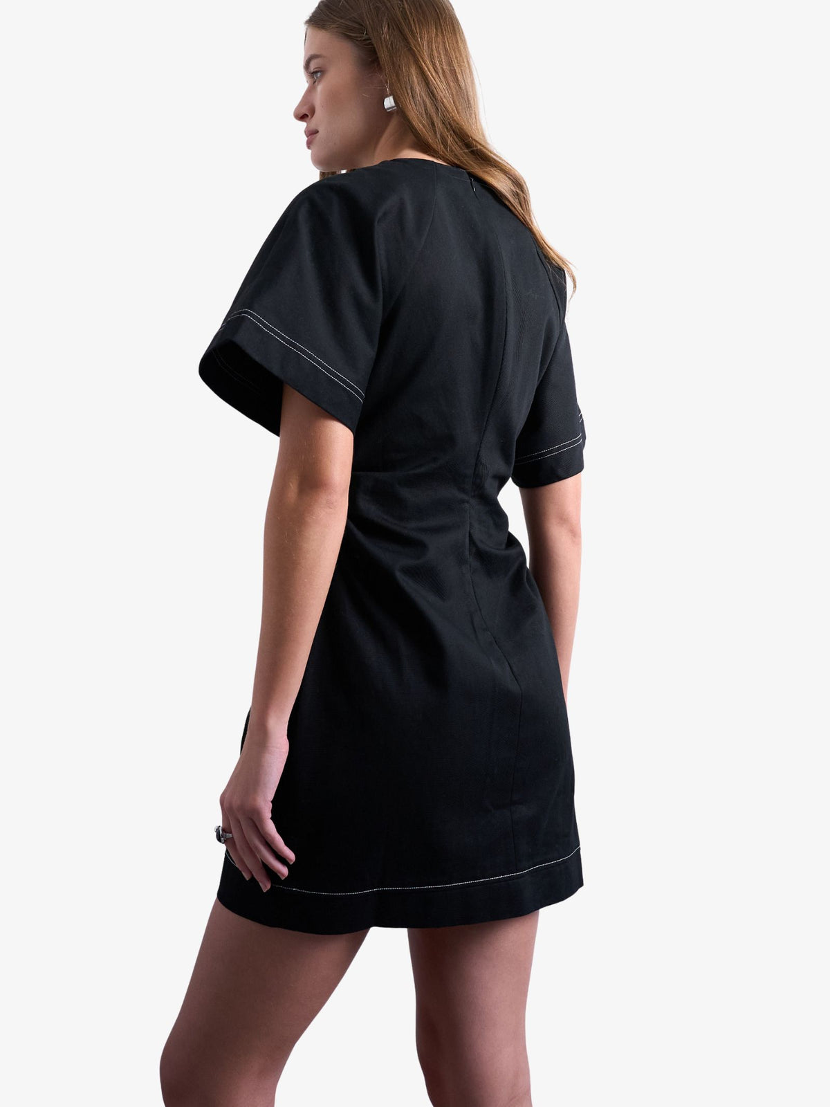 Topshop Heavy Twill Contrast Stitch Mini Dress | Black