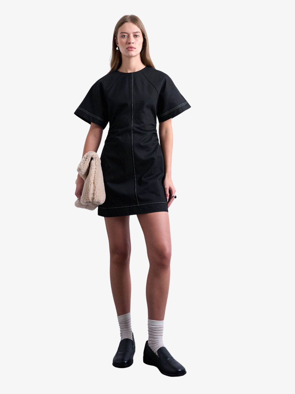 Topshop Heavy Twill Contrast Stitch Mini Dress | Black