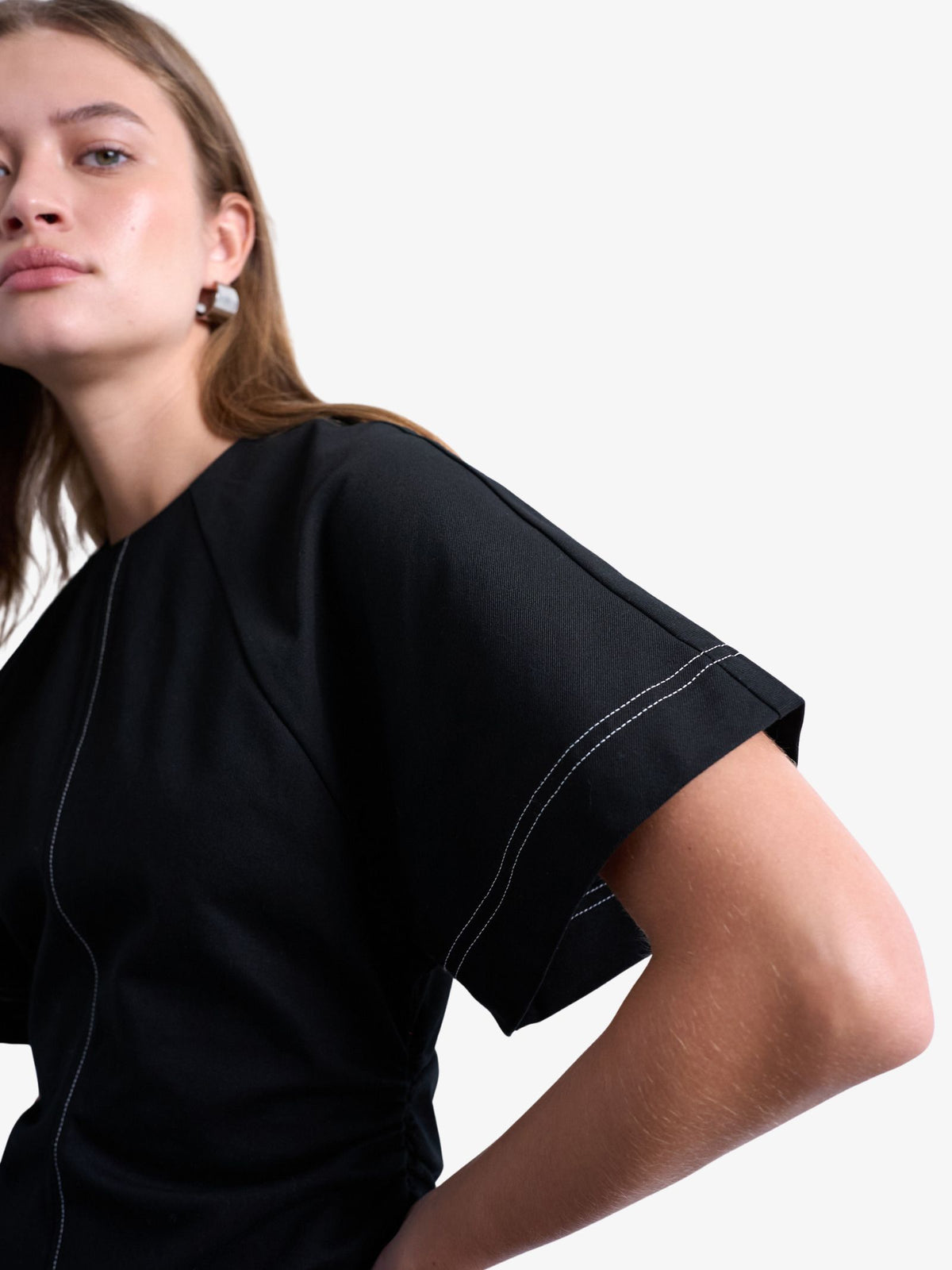 Topshop Heavy Twill Contrast Stitch Mini Dress | Black