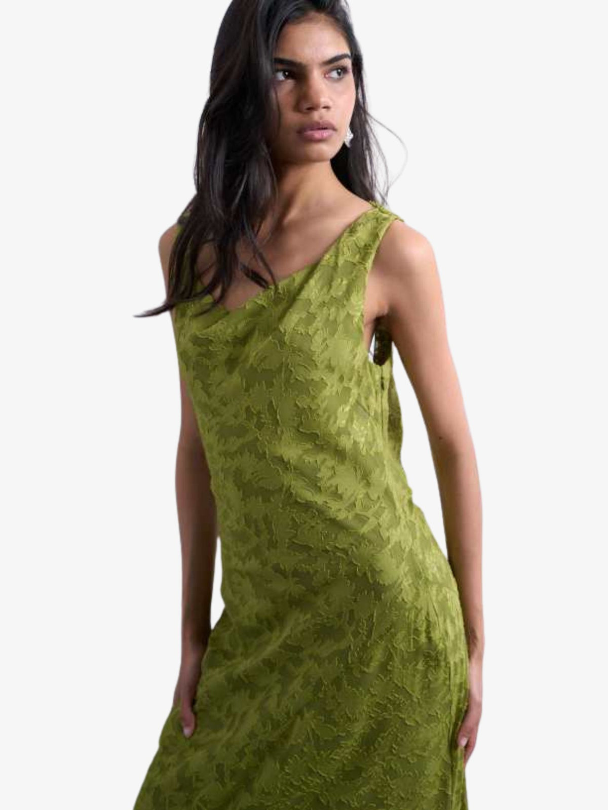 Topshop Devore Occasion Twist Shoulder Midi Dress | Green