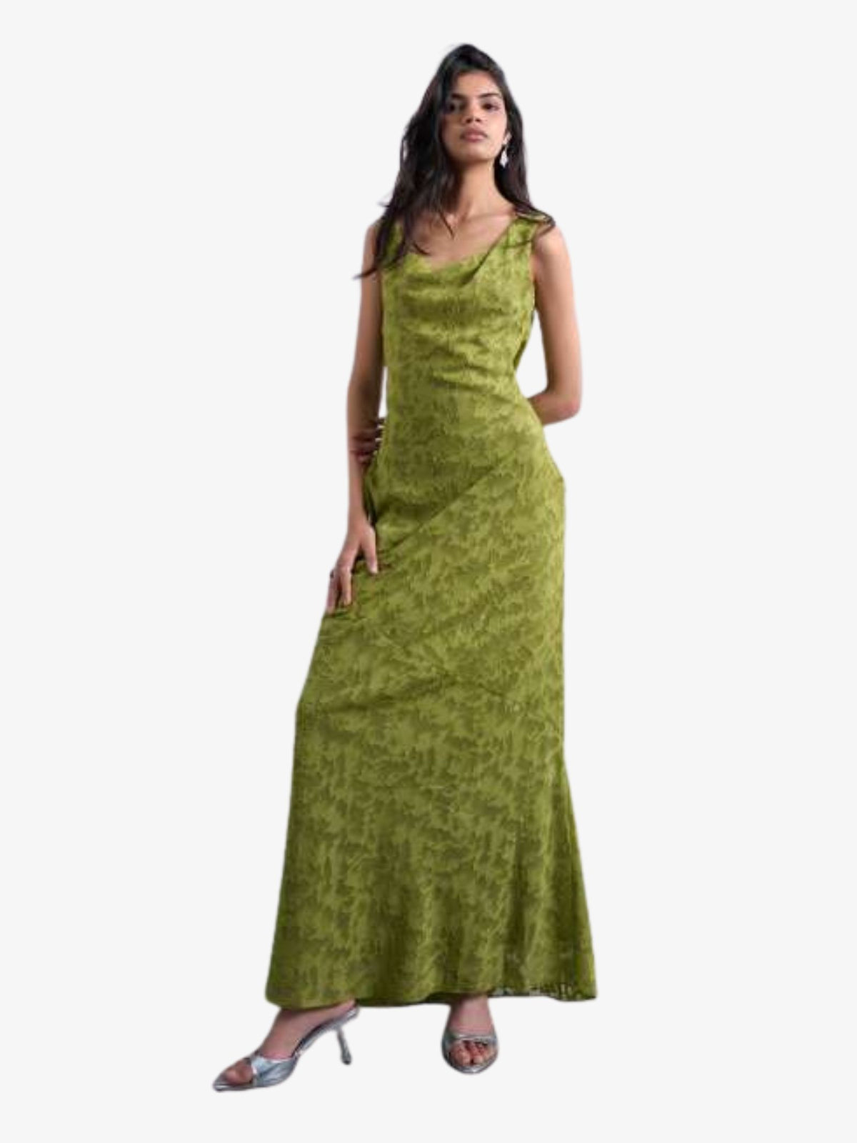 Topshop Devore Occasion Twist Shoulder Midi Dress | Green
