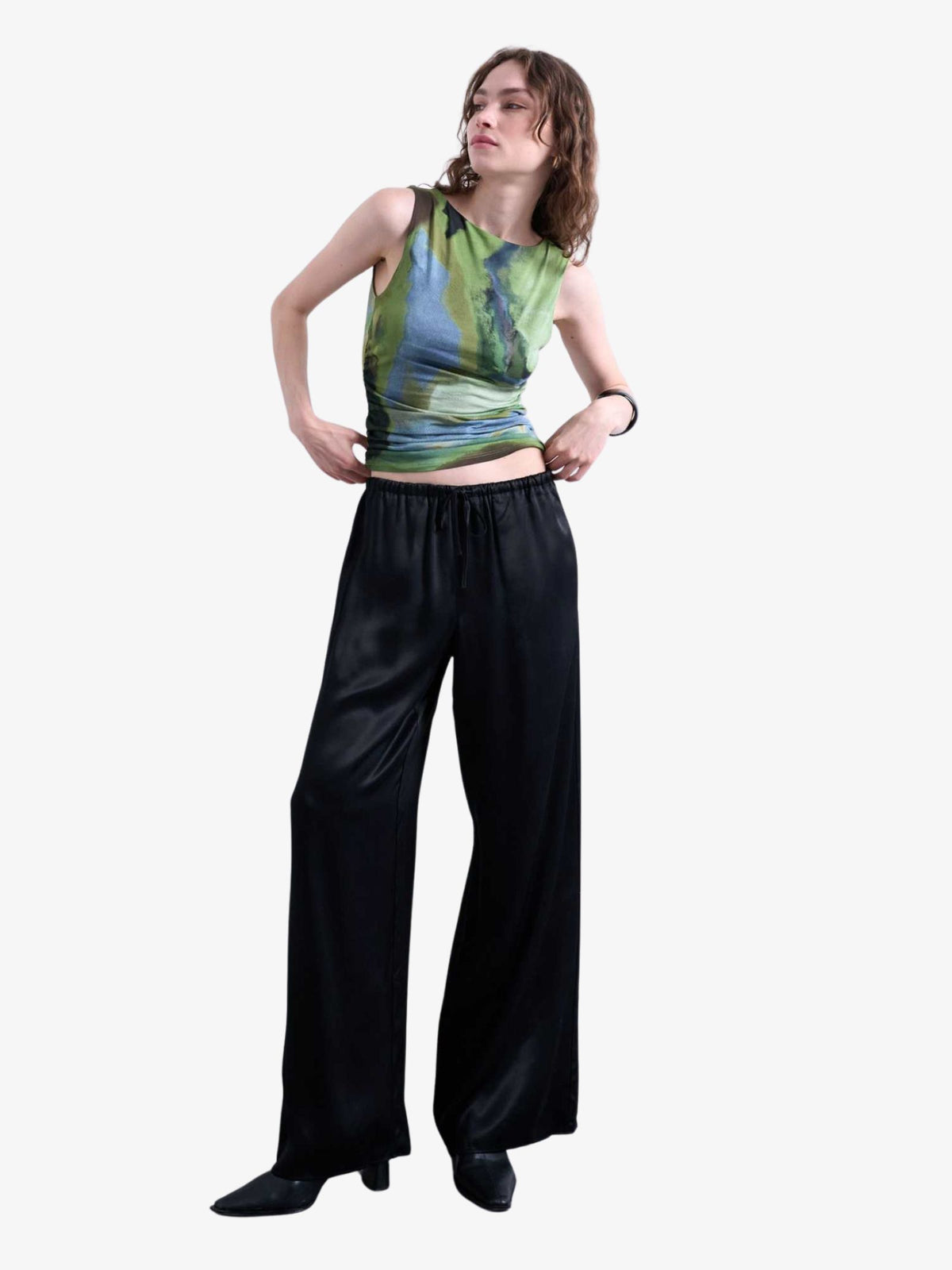 Topshop Abstract Print Ruched Side Tank | Green