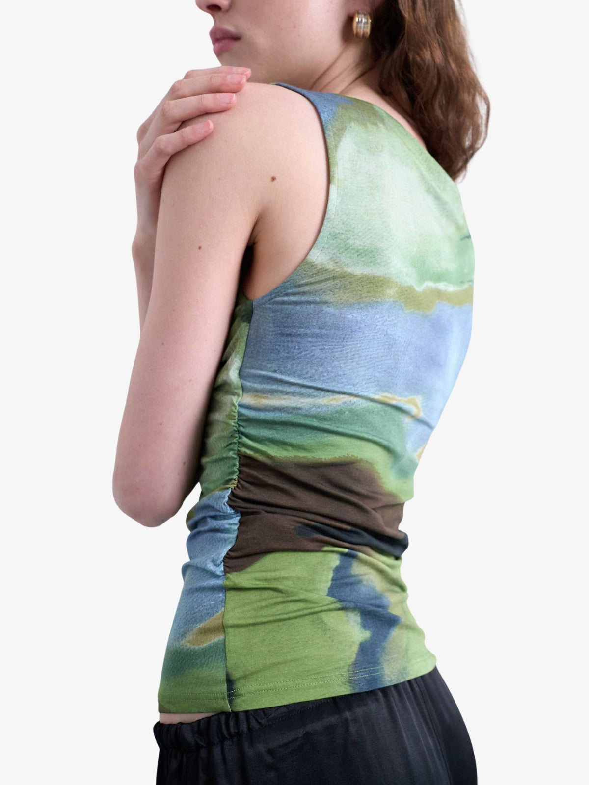 Topshop Abstract Print Ruched Side Tank | Green
