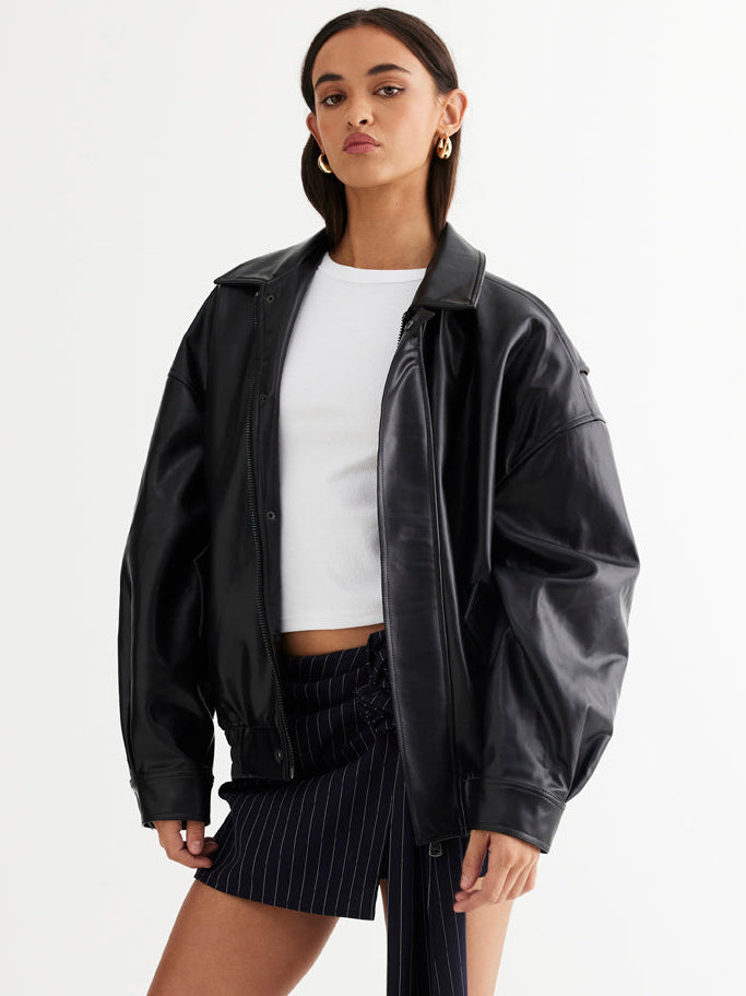 Lioness Kenny Oversized Bomber Jacket Jet Black Glue Store