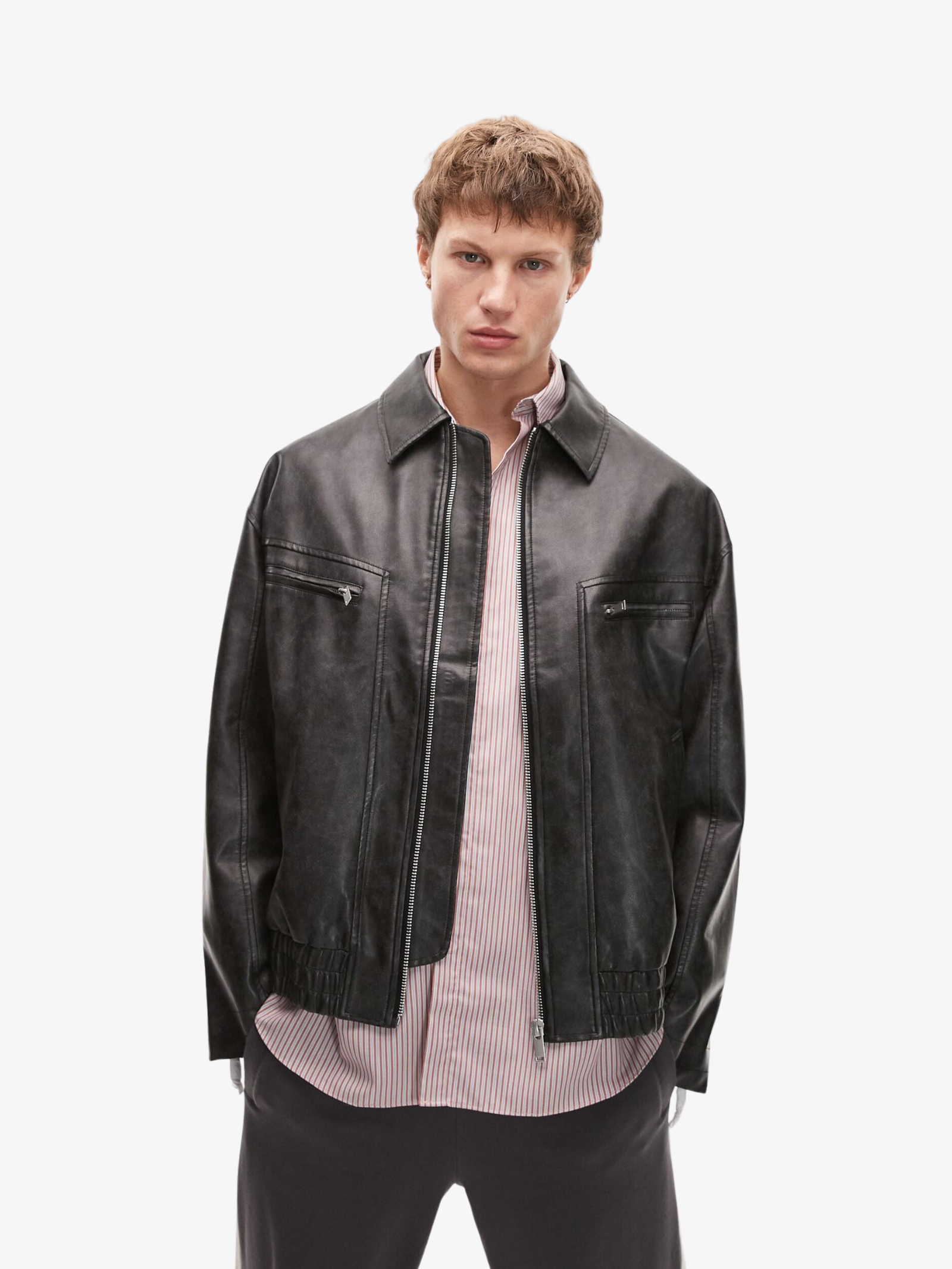 Topman Topman Faux Leather Bomber Jacket Black Glue Store