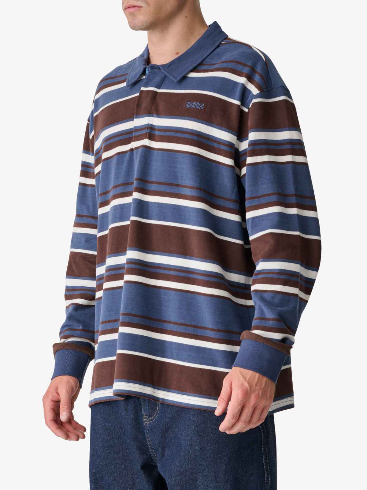 S-Double Peach Stripe Rugby | Navy