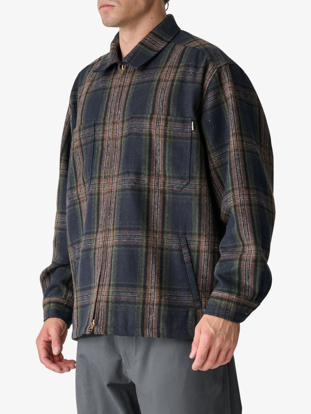 S-Double Long Sleeve Zip Thru Shirt | Navy