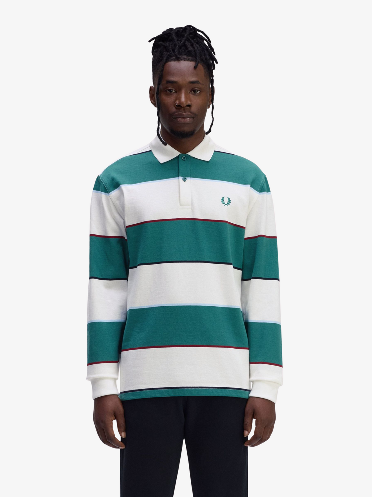 Fred Perry Heavyweight Jersey Striped Polo Shirt | Snow White