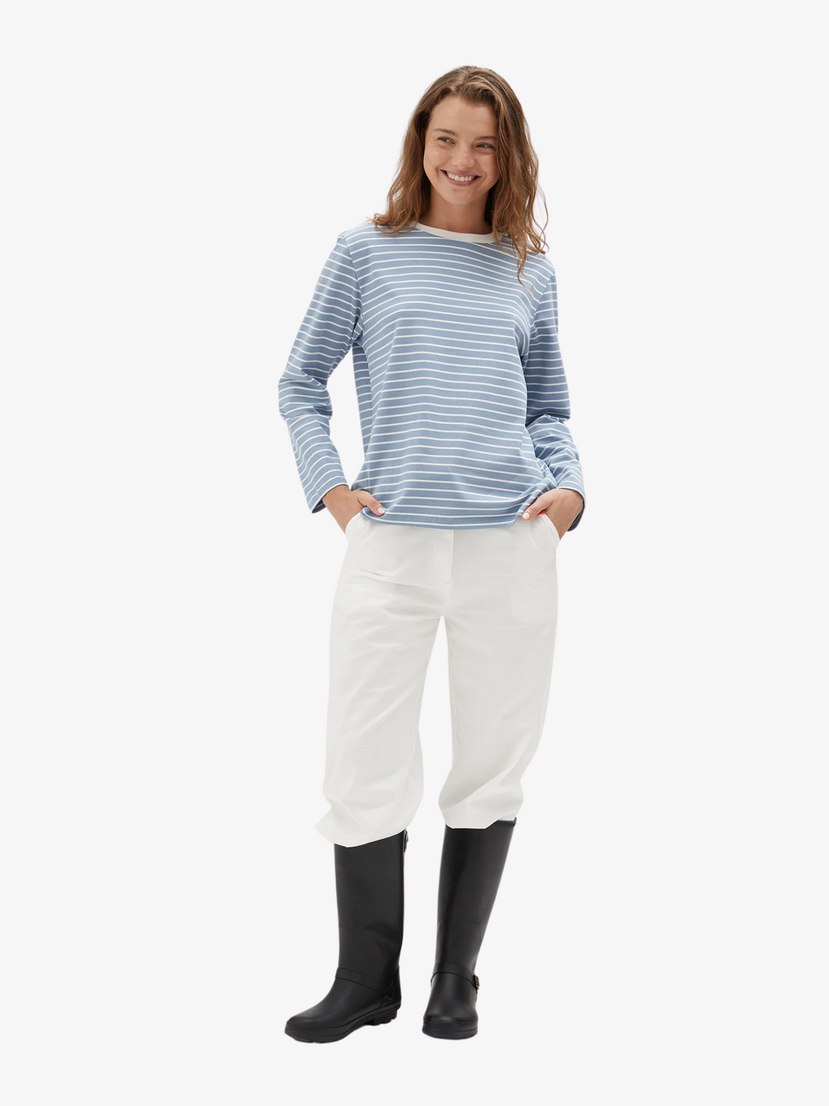 Holiday Shop Cotton Striped Long Sleeve Top | Blue Stripe
