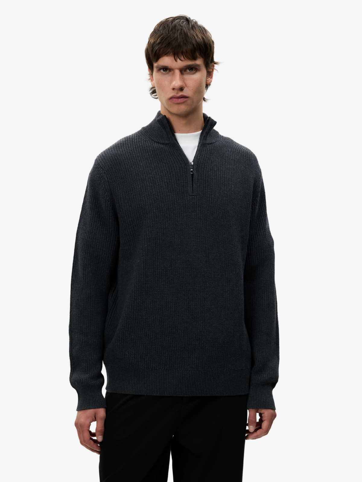 Article One Rib Quarter Zip Sweater | Charcoal
