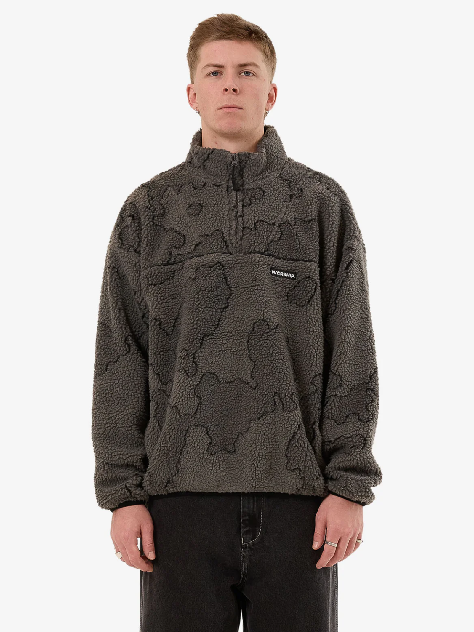 Worship Delirium Quarter Zip Sherpa Fleece Steel Grey